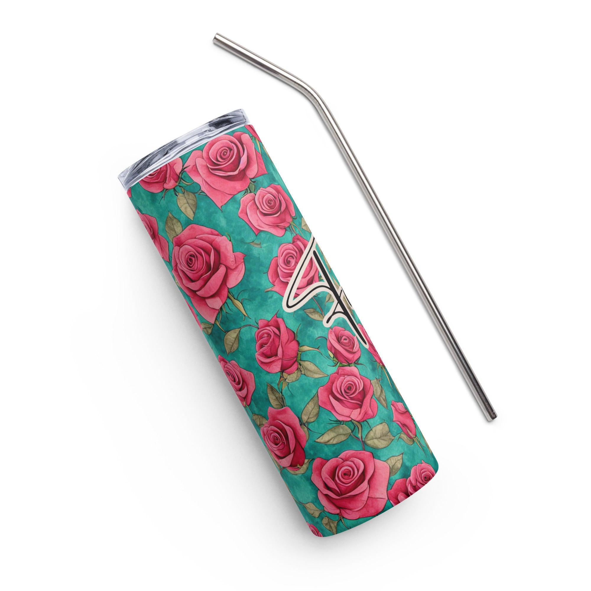 Faith Red Roses Tumbler 20 oz with reusable Stainless Steel Straw Jesus Passion Apparel