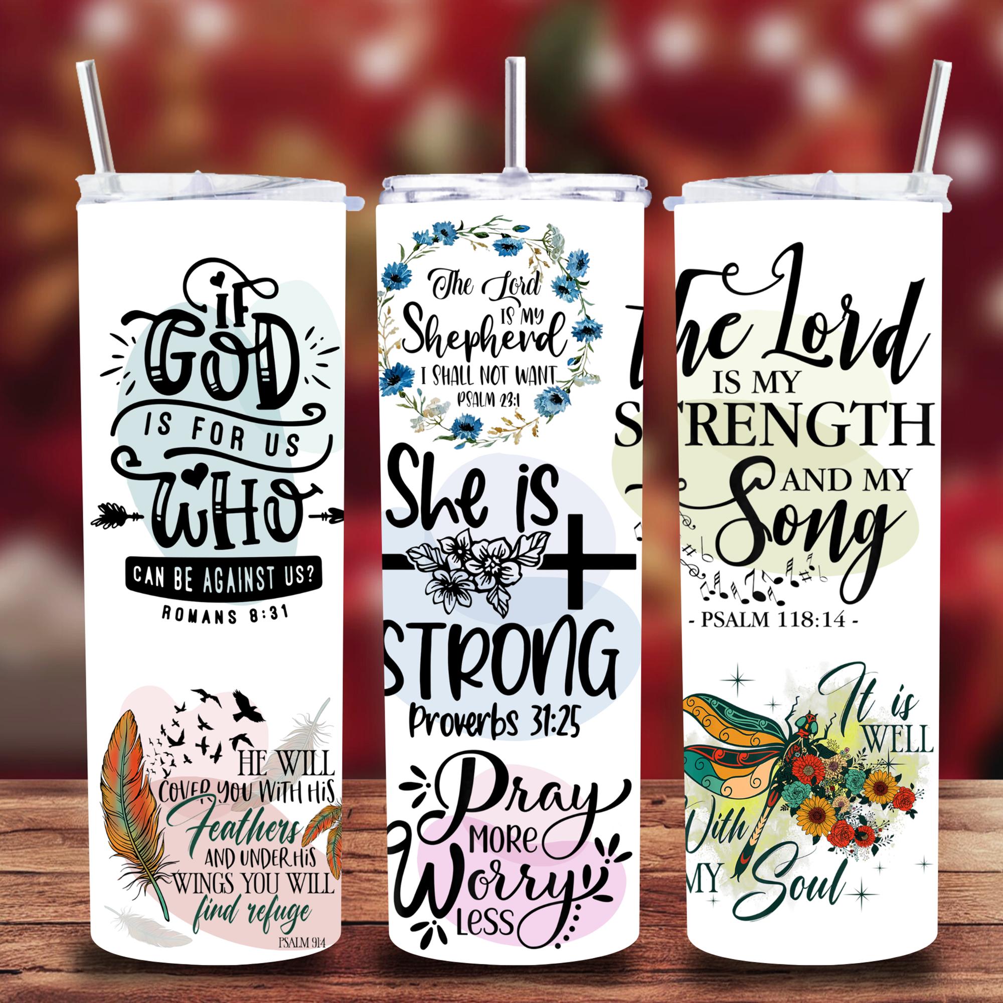 Strong in Christ 20 oz Tumbler - Stainless Steel Straw - Jesus Passion Apparel