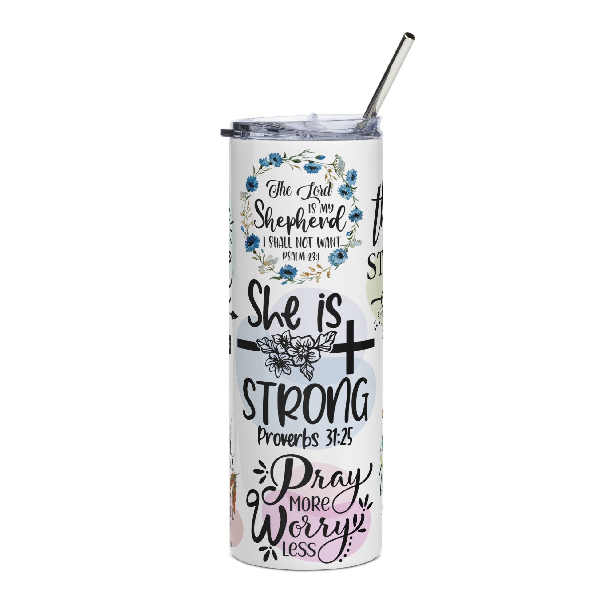 Strong in Christ 20 oz Tumbler - Stainless Steel Straw - Jesus Passion Apparel