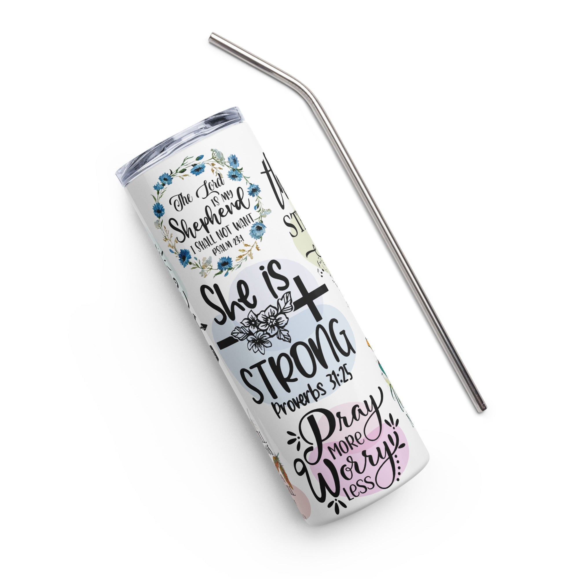 Strong in Christ 20 oz Tumbler - Stainless Steel Straw - Jesus Passion Apparel