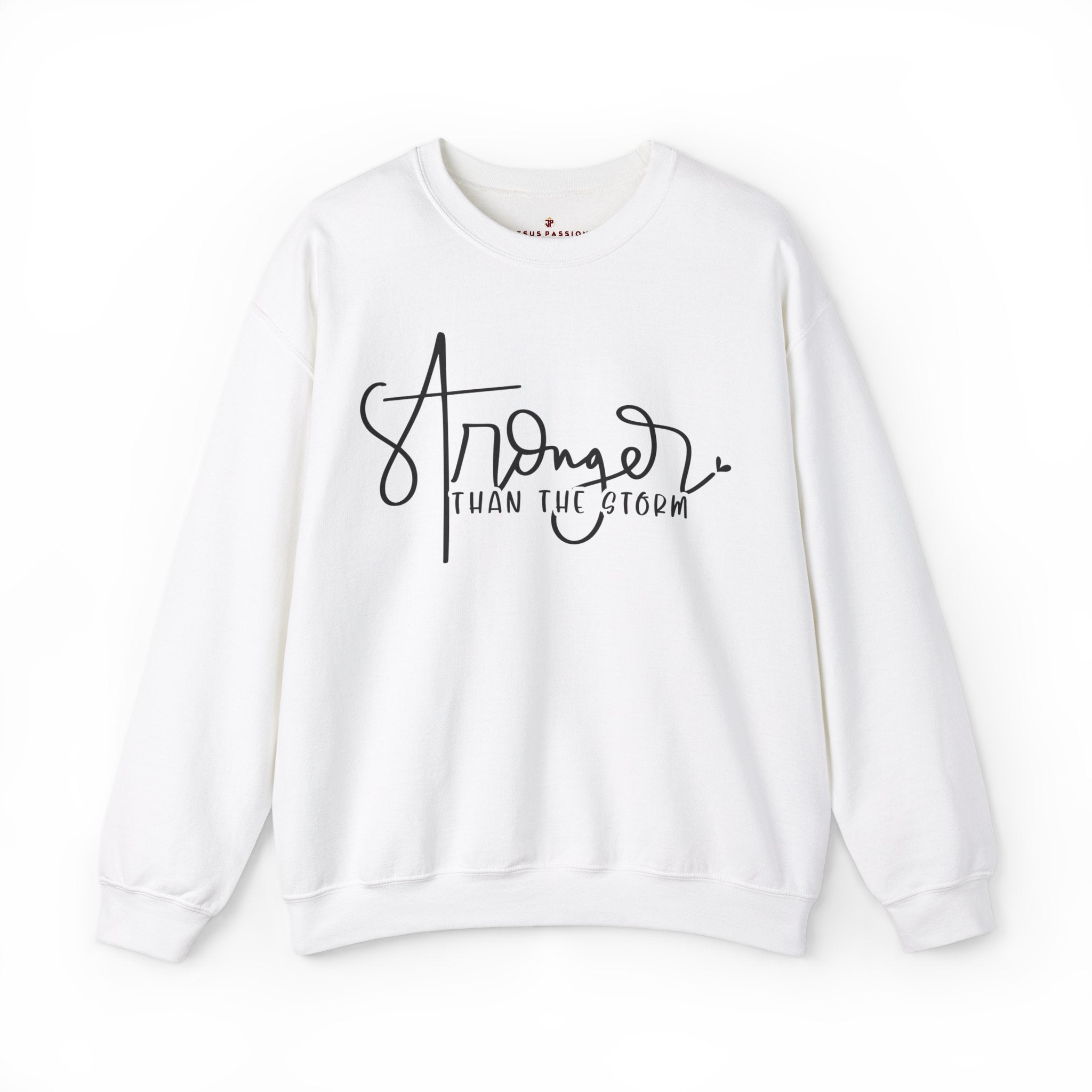 Stronger than the Storm Women's Fleece Unisex - Fit Sweatshirt Sand / White / Sport Grey - Jesus Passion Apparel