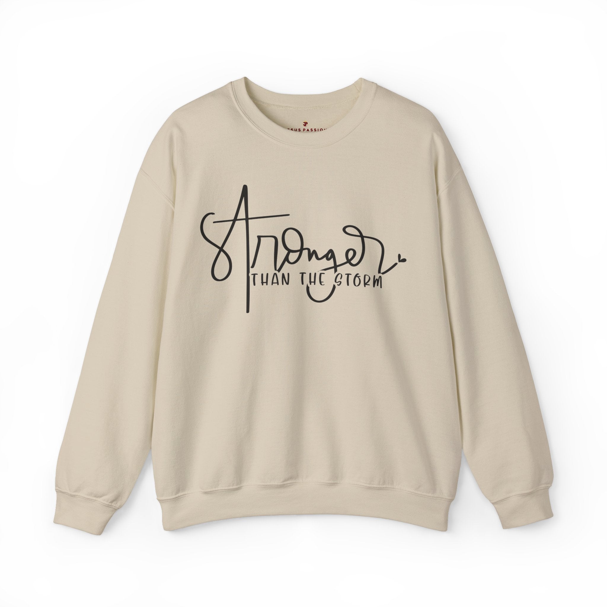 Stronger than the Storm Women's Fleece Unisex - Fit Sweatshirt Sand / White / Sport Grey - Jesus Passion Apparel