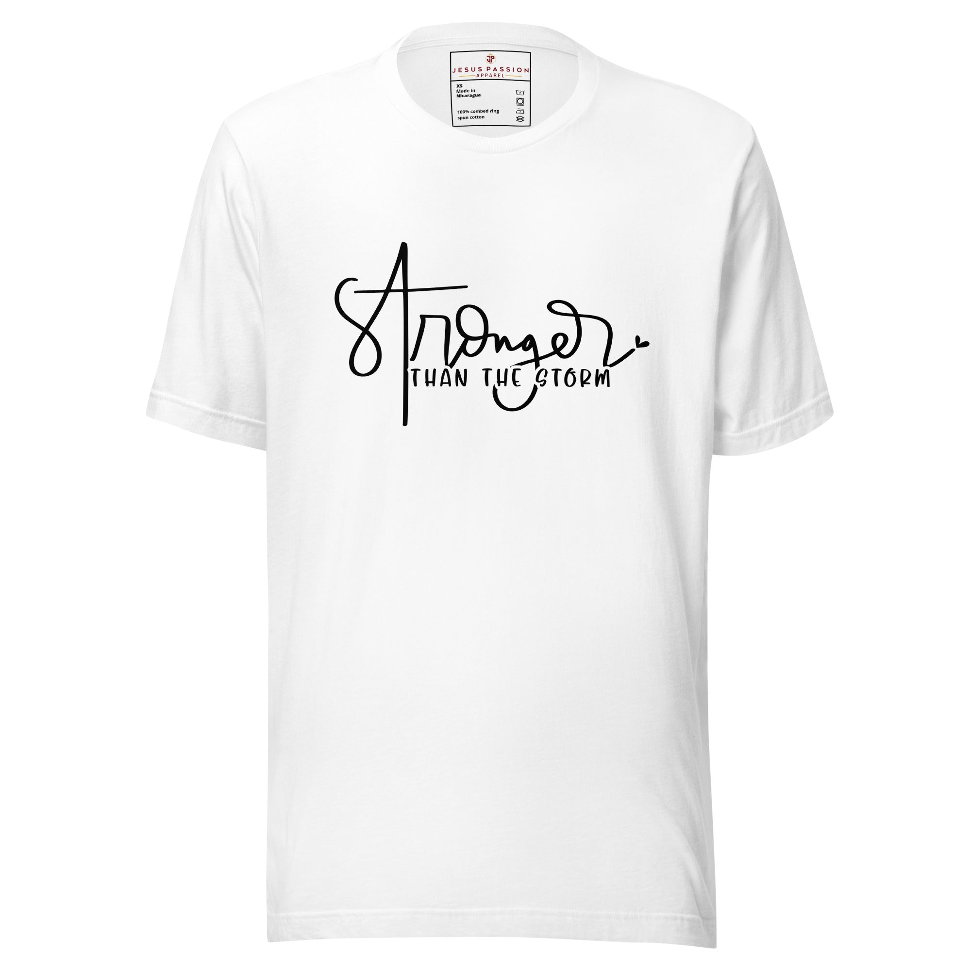 Stronger Than The Storm Jersey Short Sleeve T-Shirt Color: White Size: XS Jesus Passion Apparel