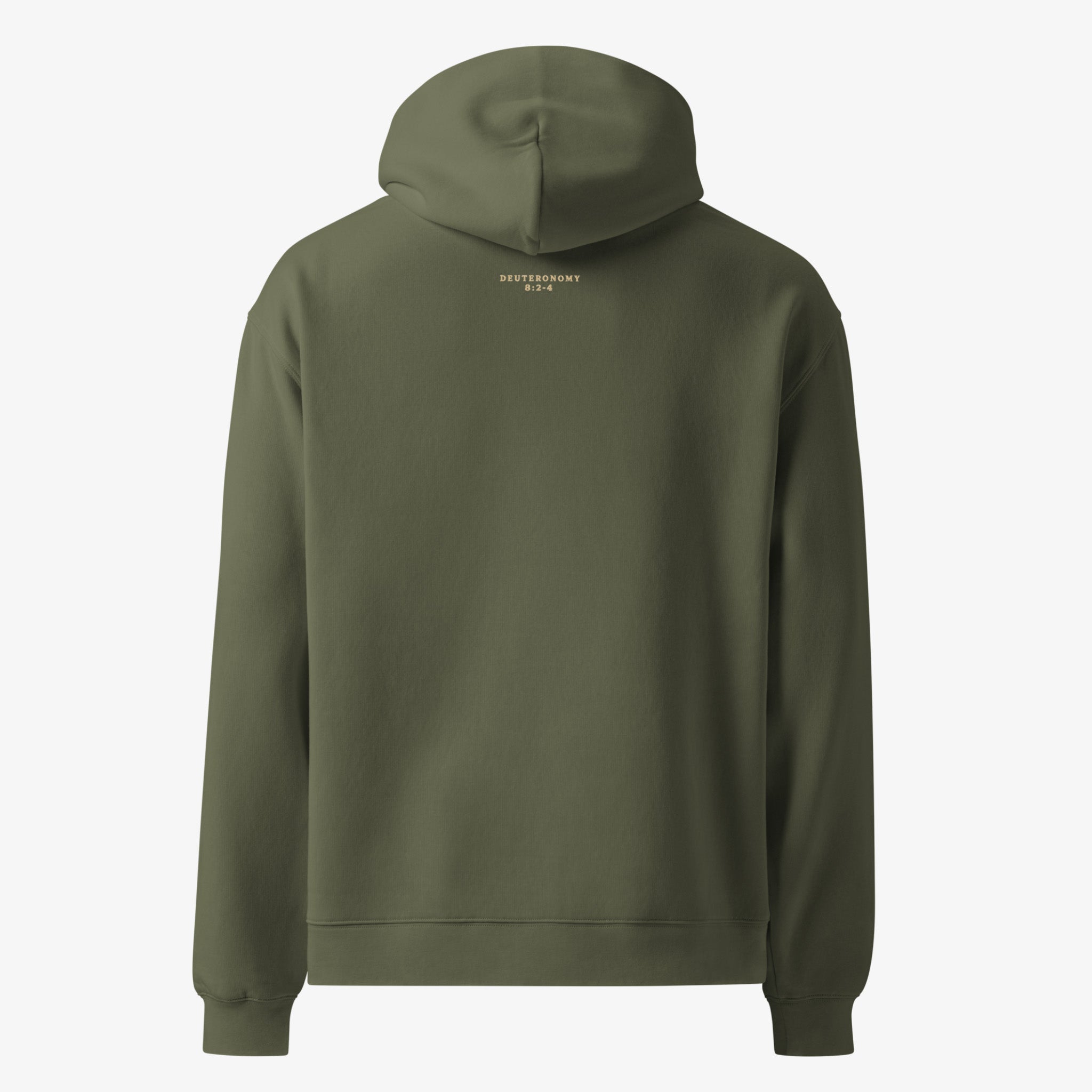 An olive green hooded sweatshirt shown from the back, featuring a small gold 'GREATWAY USA' logo centered below the neckline, set against a plain light gray background.