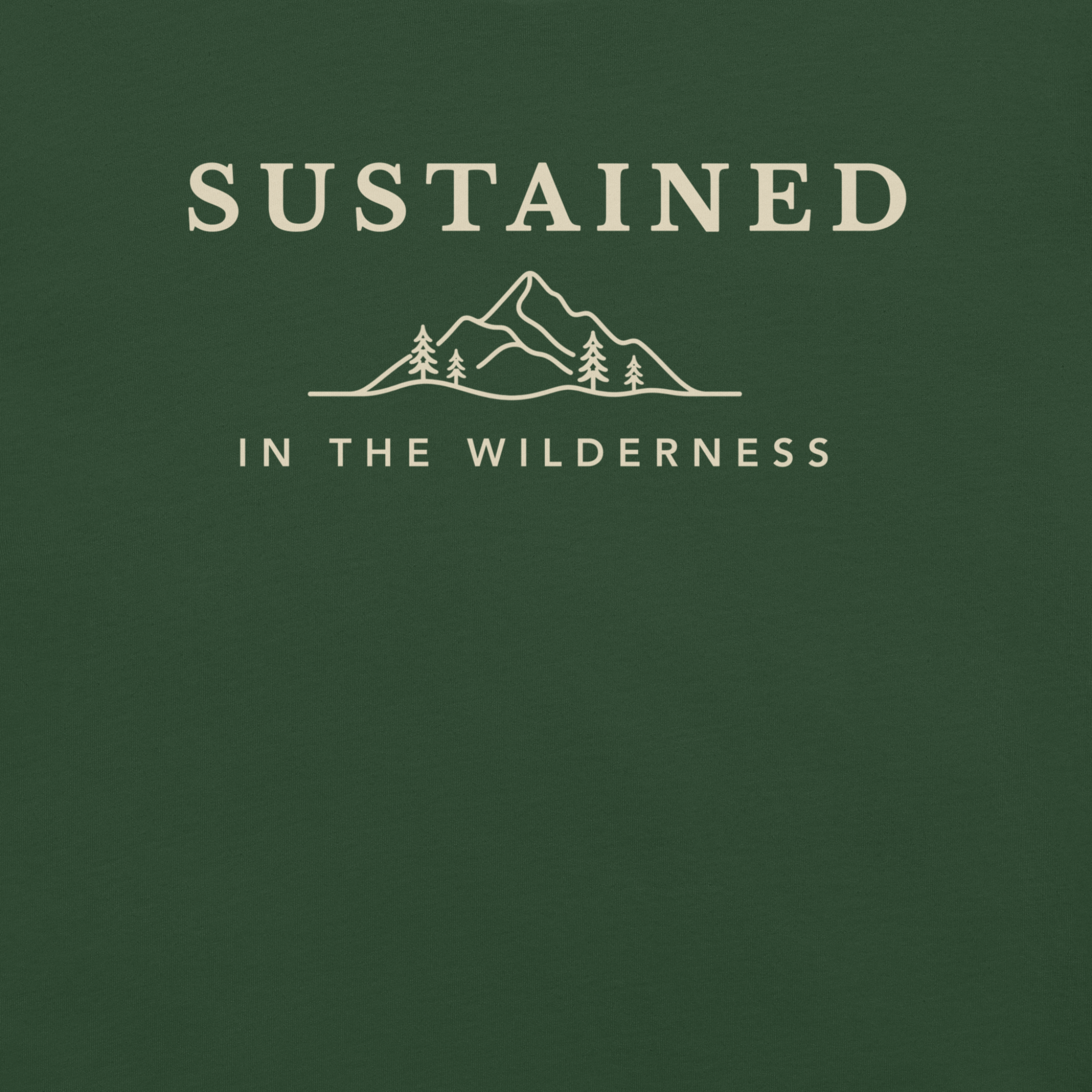 Logo with mountain and trees on a green background