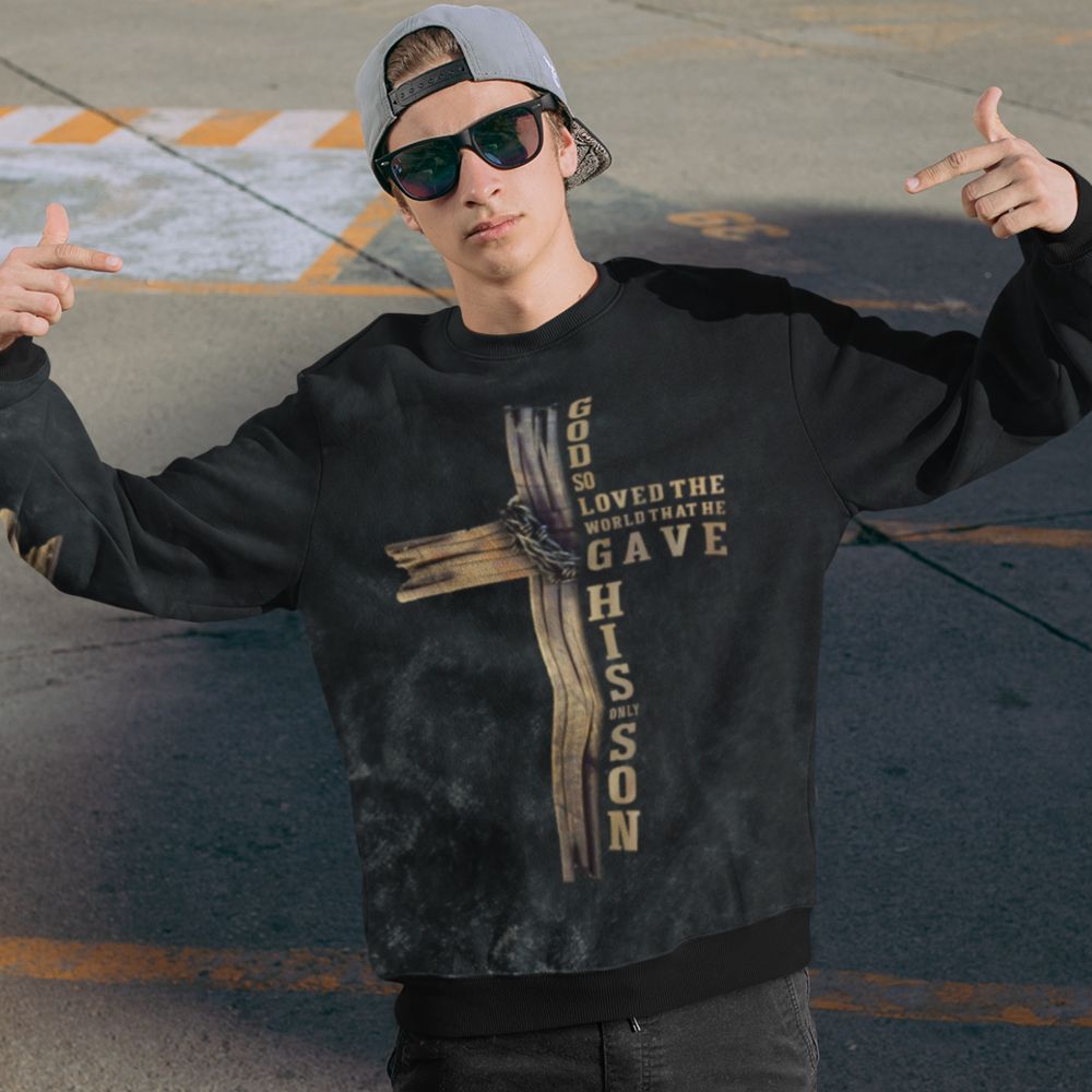 For God So Loved the World John 3:16 Men's Fleece Unisex-Fit - Black - Original Grunge Design Size: XS Jesus Passion Apparel