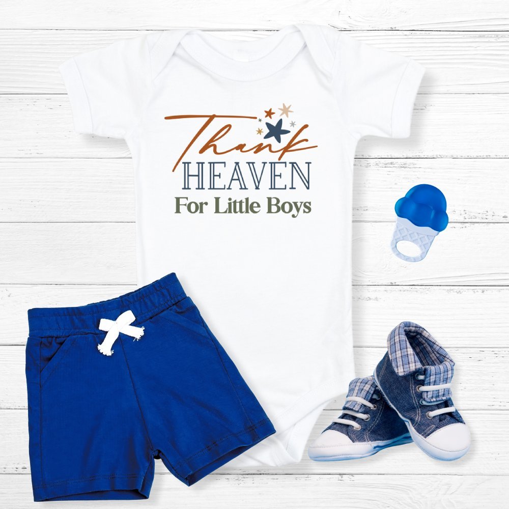 Thank Heaven for Little Boys Baby Bodysuit - Jesus Passion Apparel