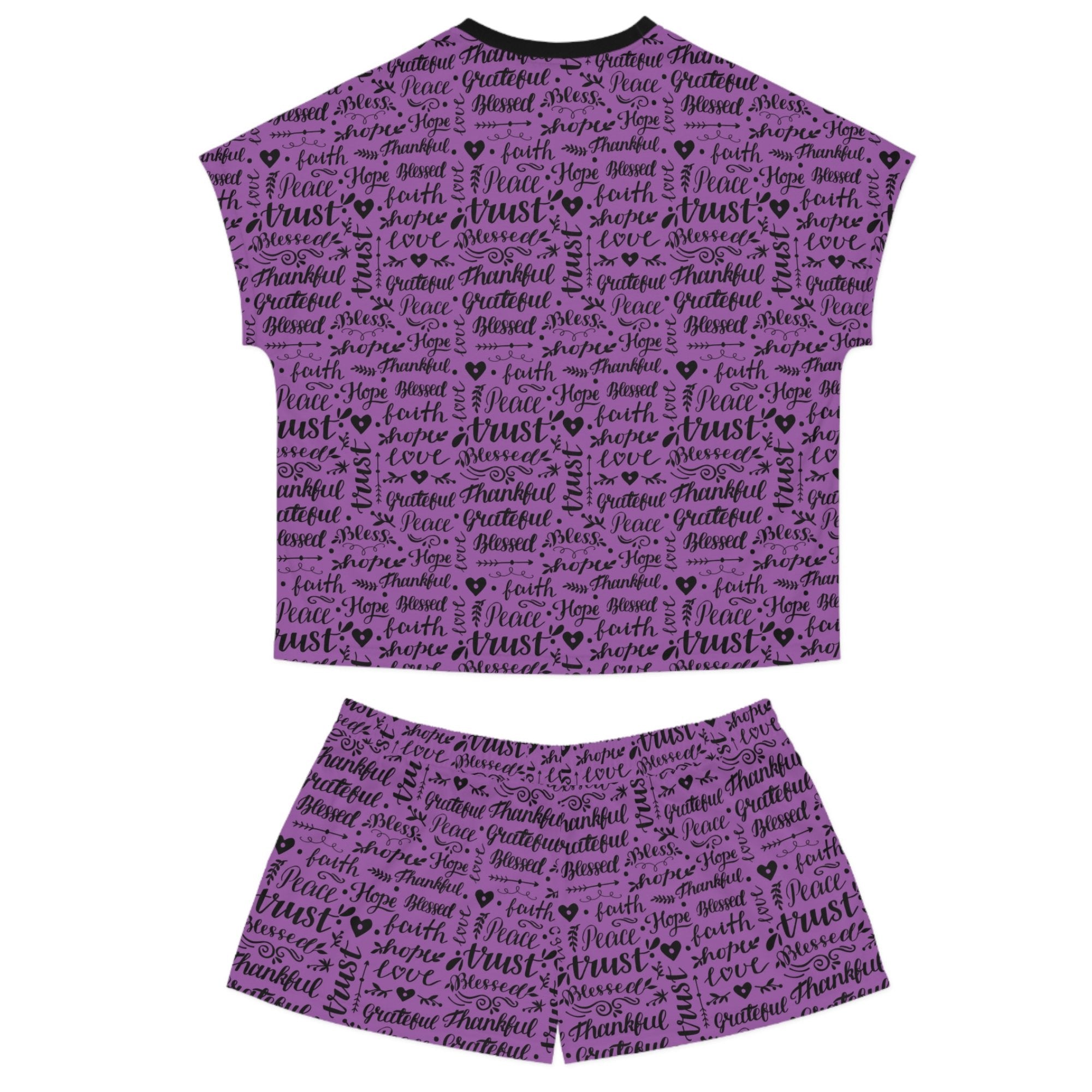 Thankful Grateful Blessed Women's Purple Short Pajama Set - Jesus Passion Apparel