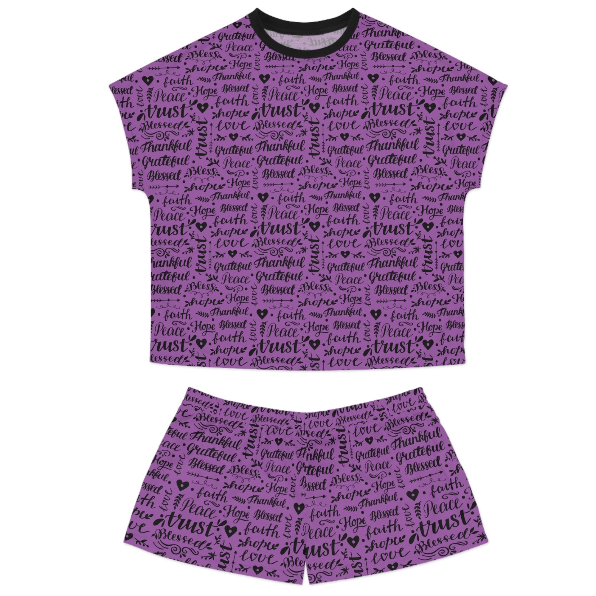 Thankful Grateful Blessed Women's Purple Short Pajama Set - Jesus Passion Apparel