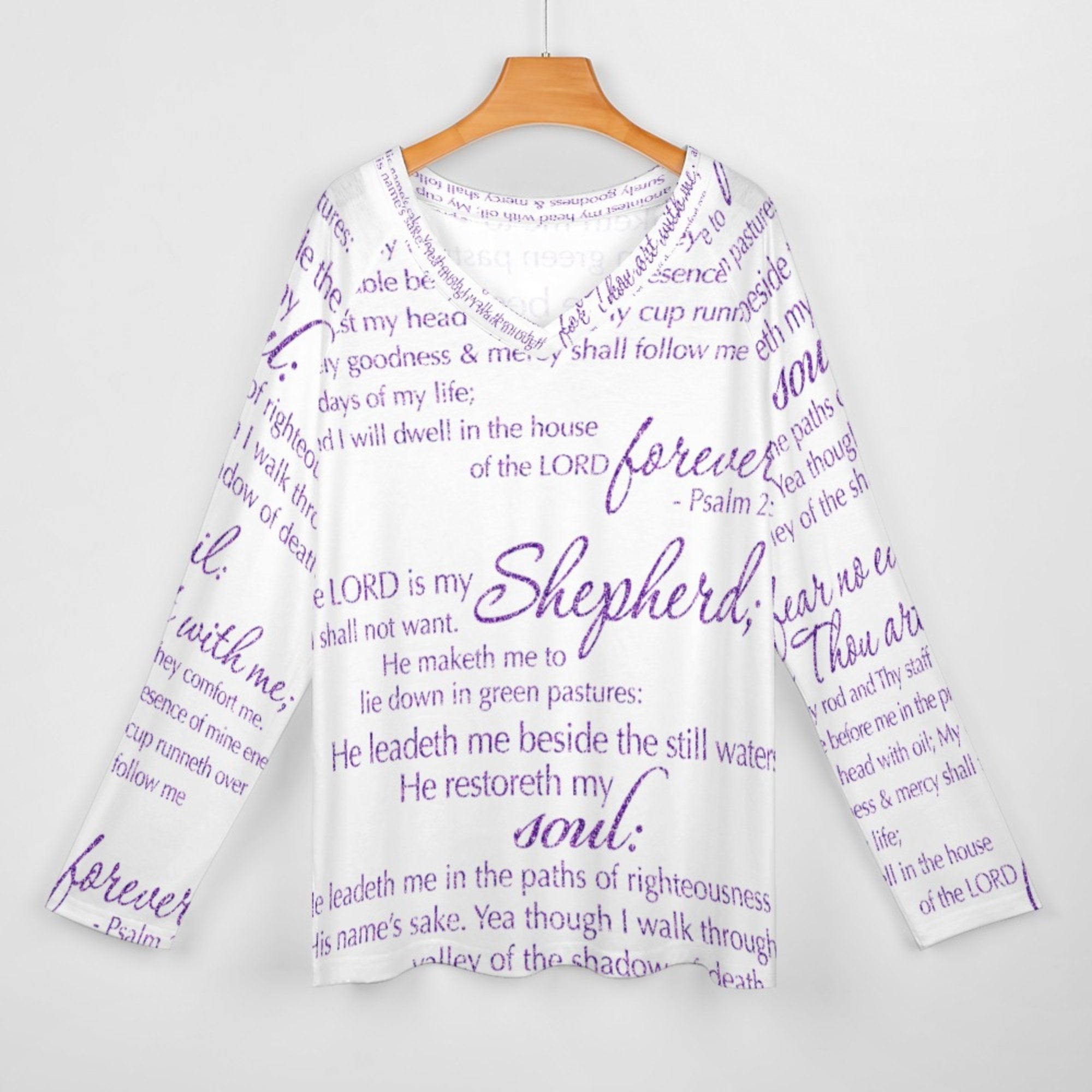 The Lord's Prayer Women's Long Sleeve Loose V - Neck Tee - White - Jesus Passion Apparel