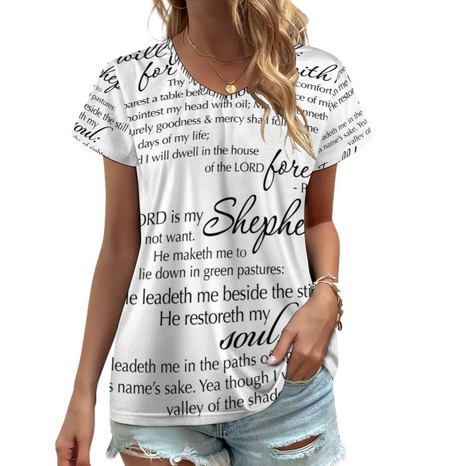 The Lord's Prayer Women's Loose Short Sleeve V - Neck Blouse - White - Jesus Passion Apparel