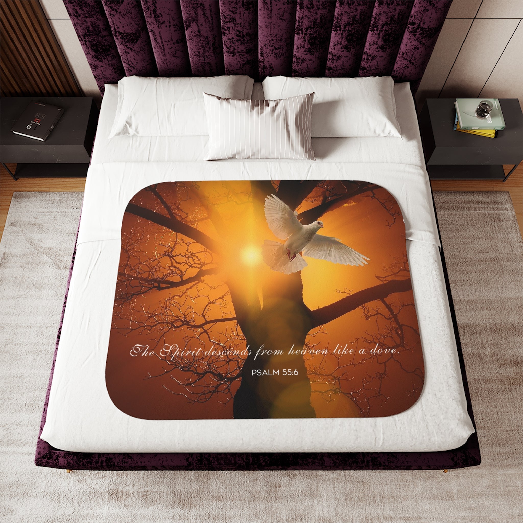 The Spirt Decends Like a Dove Sherpa Blanket - 3 Sizes - Jesus Passion Apparel