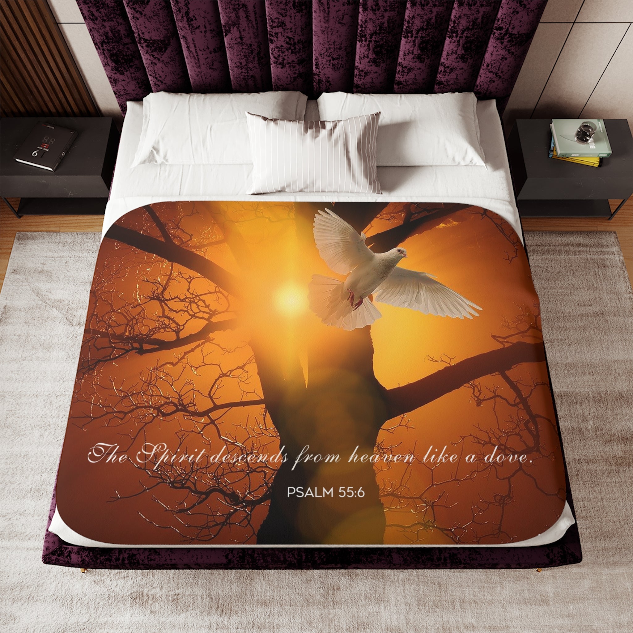 The Spirt Decends Like a Dove Sherpa Blanket - 3 Sizes - Jesus Passion Apparel