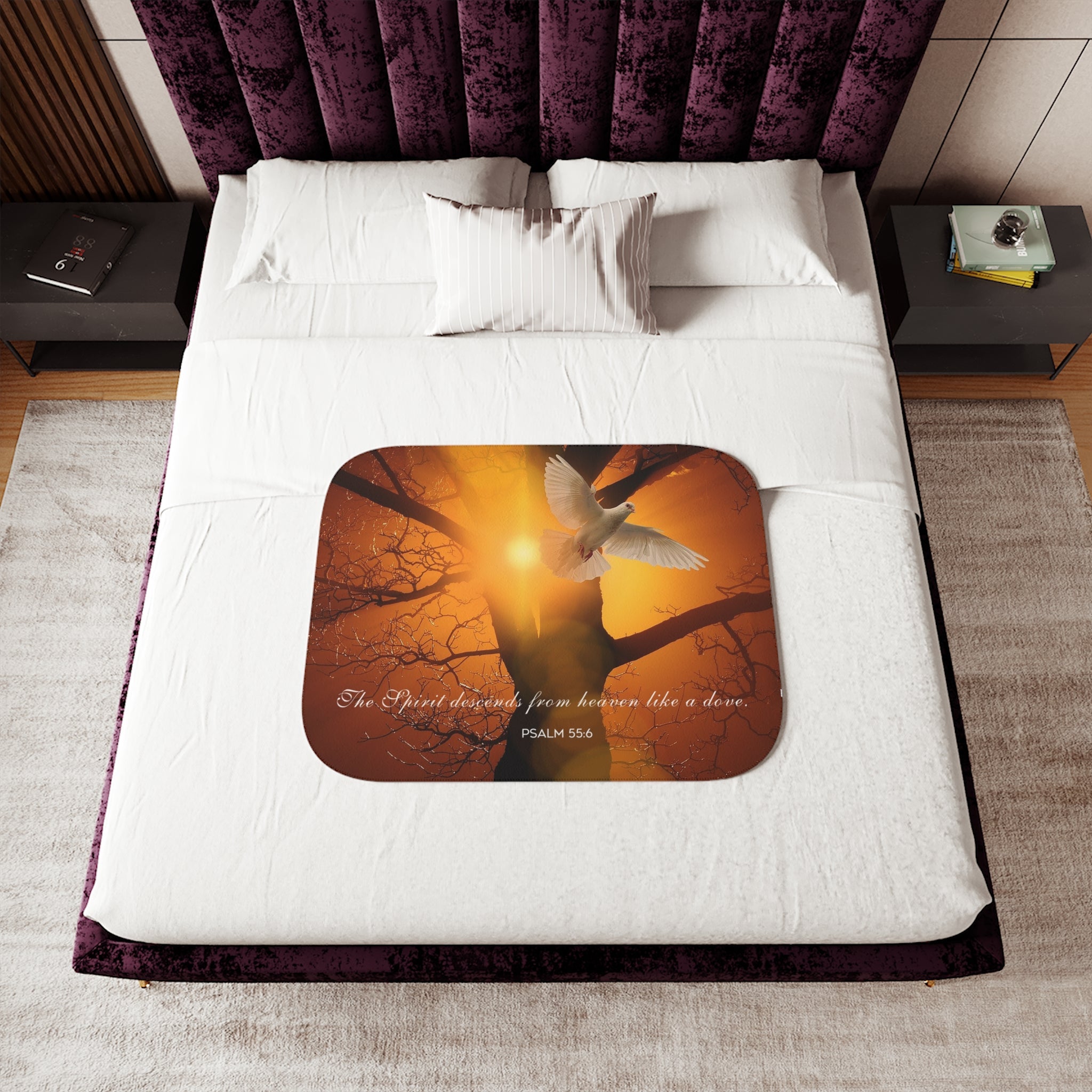 The Spirt Decends Like a Dove Sherpa Blanket - 3 Sizes - Jesus Passion Apparel