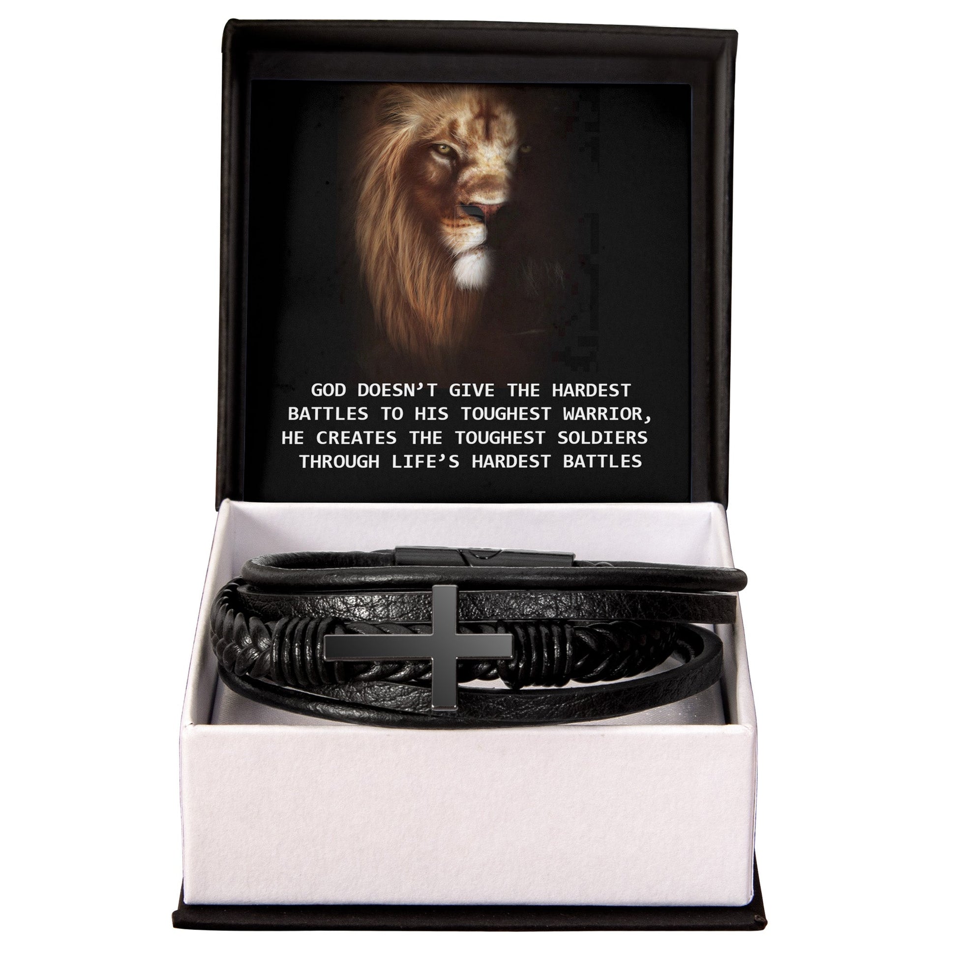 The Toughest Soldiers Lion Head Cross - Men's Cross and Black Braided Rope Bracelet - Jesus Passion Apparel