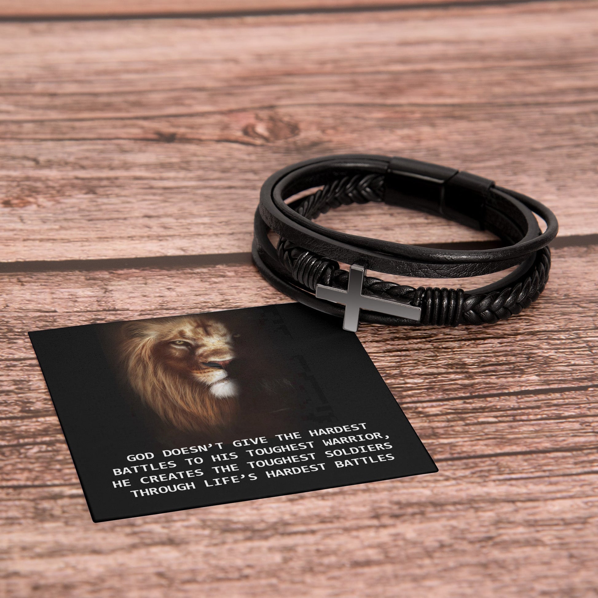 The Toughest Soldiers Lion Head Cross - Men's Cross and Black Braided Rope Bracelet - Jesus Passion Apparel