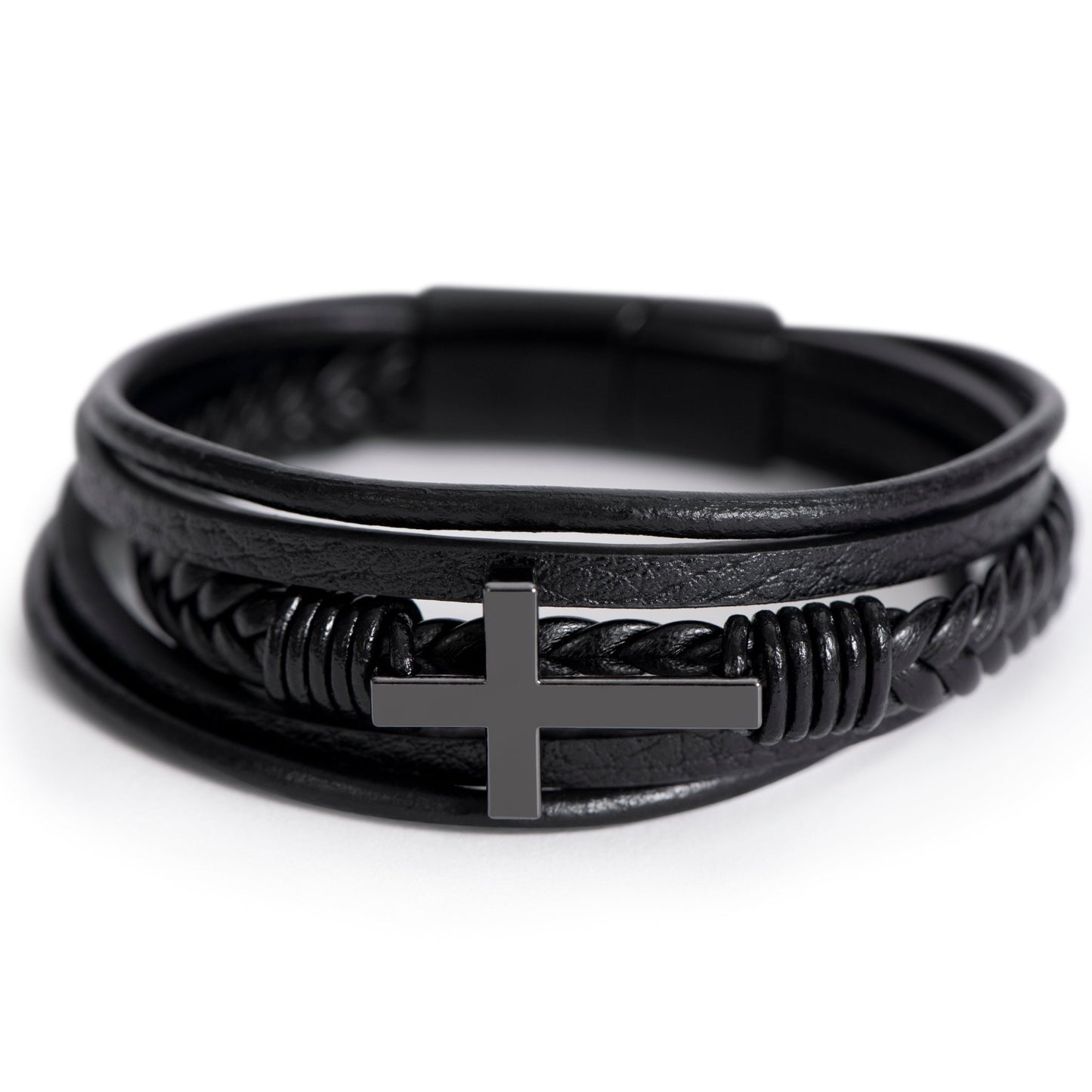 The Toughest Soldiers - Men's Cross and Black Braided Rope Bracelet - Jesus Passion Apparel