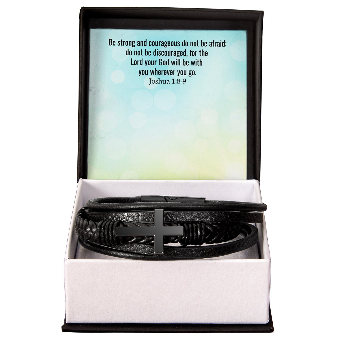 Lord Your God Will Be With You - Men's Cross and Black Braided Rope Bracelet Jesus Passion Apparel