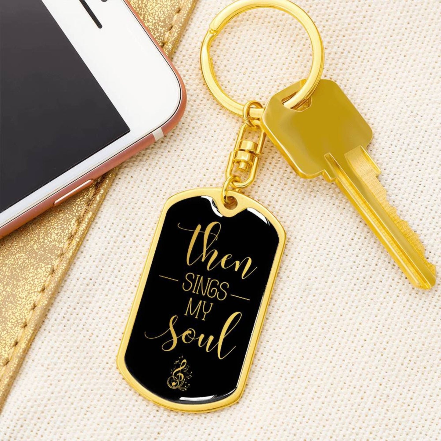 Then Sings My Soul - Gold Dog Tag with Swivel Keychain - Jesus Passion Apparel