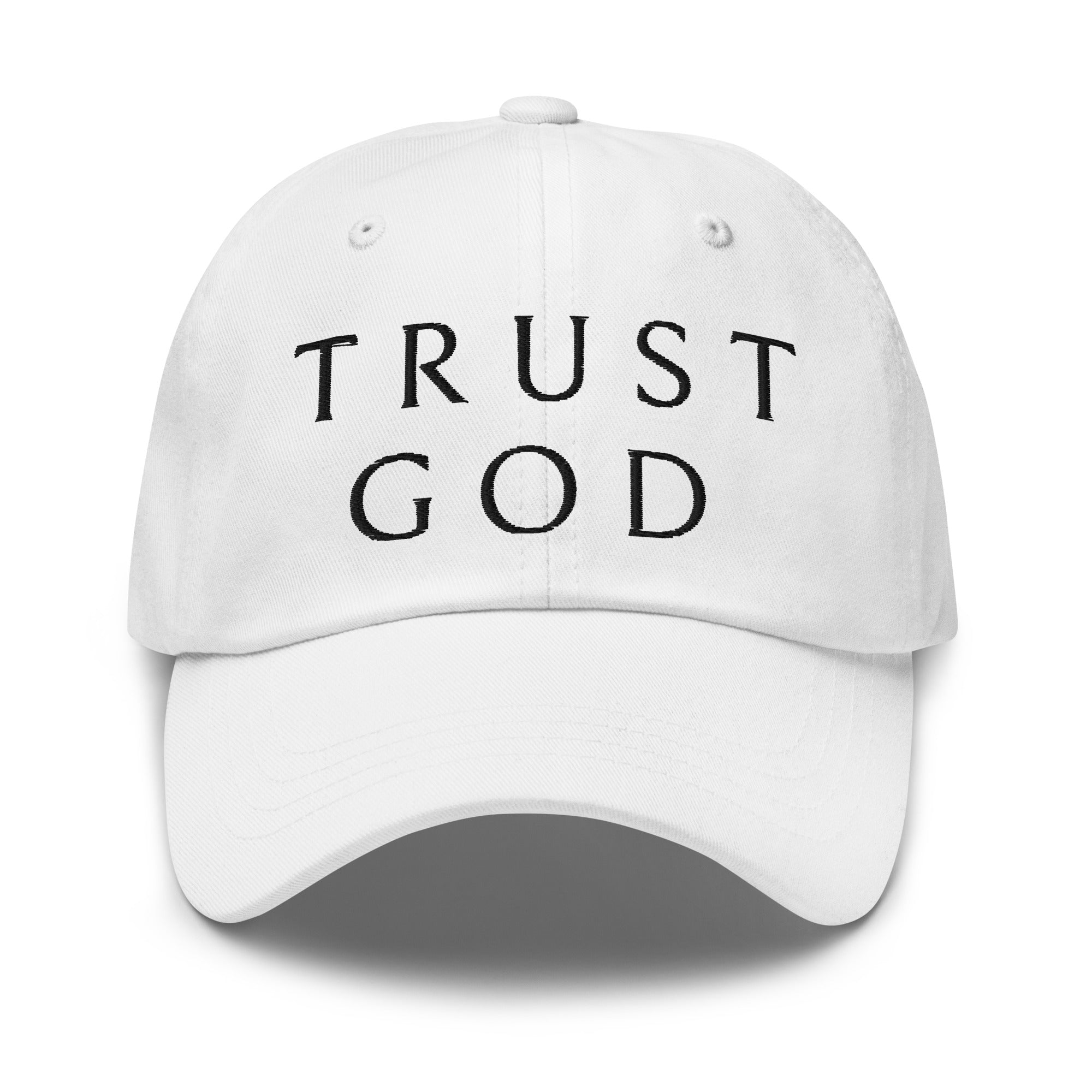 Trust God Classic Dad's Cap - White with Black Embroidery - Jesus Passion Apparel