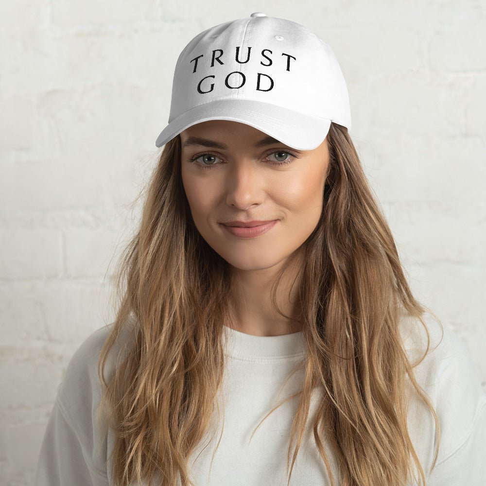 Trust God Classic Dad's Cap - White with Black Embroidery - Jesus Passion Apparel