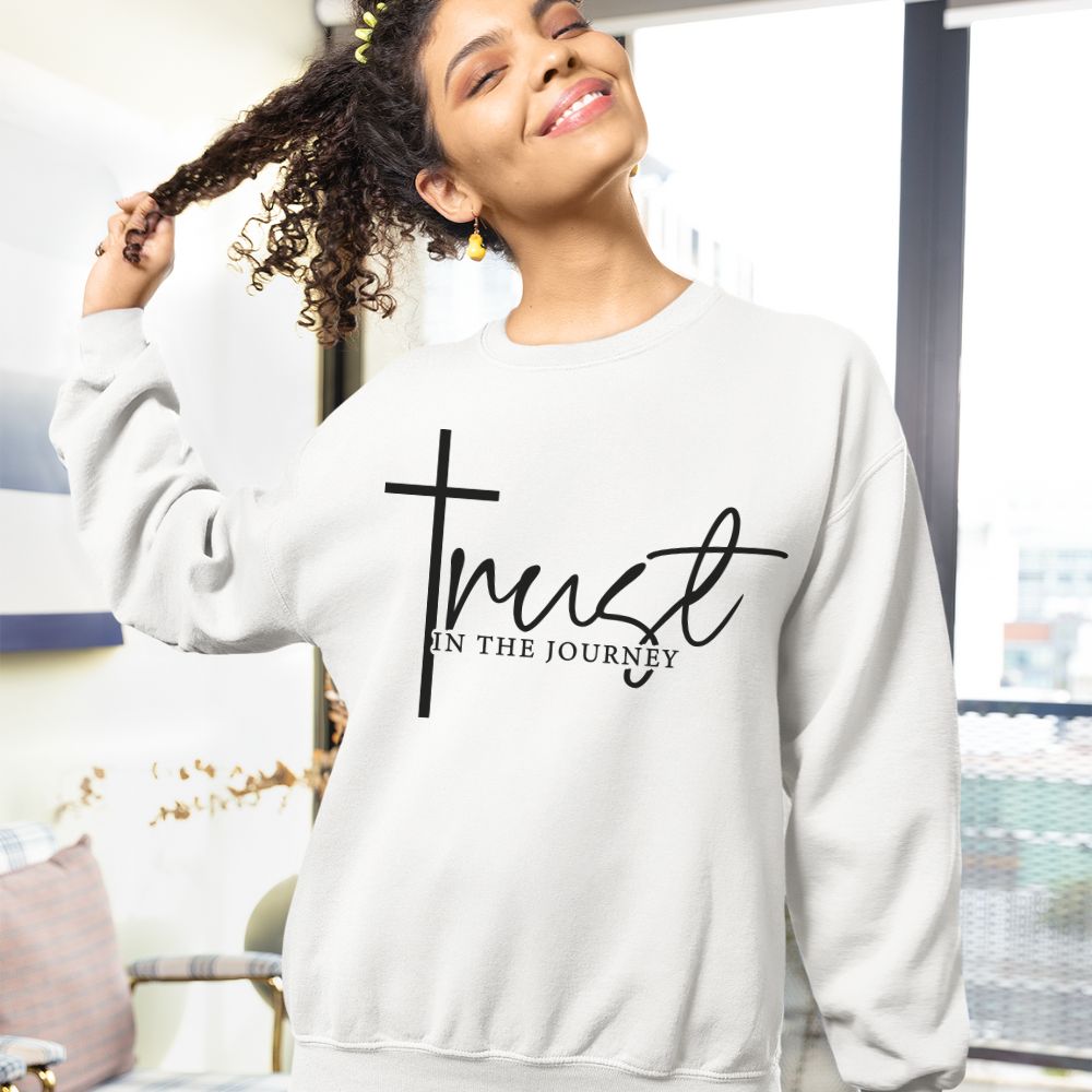 Trust in the Journey Women's Fleece Unisex - Fit Sweatshirt White / Sport Grey - Jesus Passion Apparel