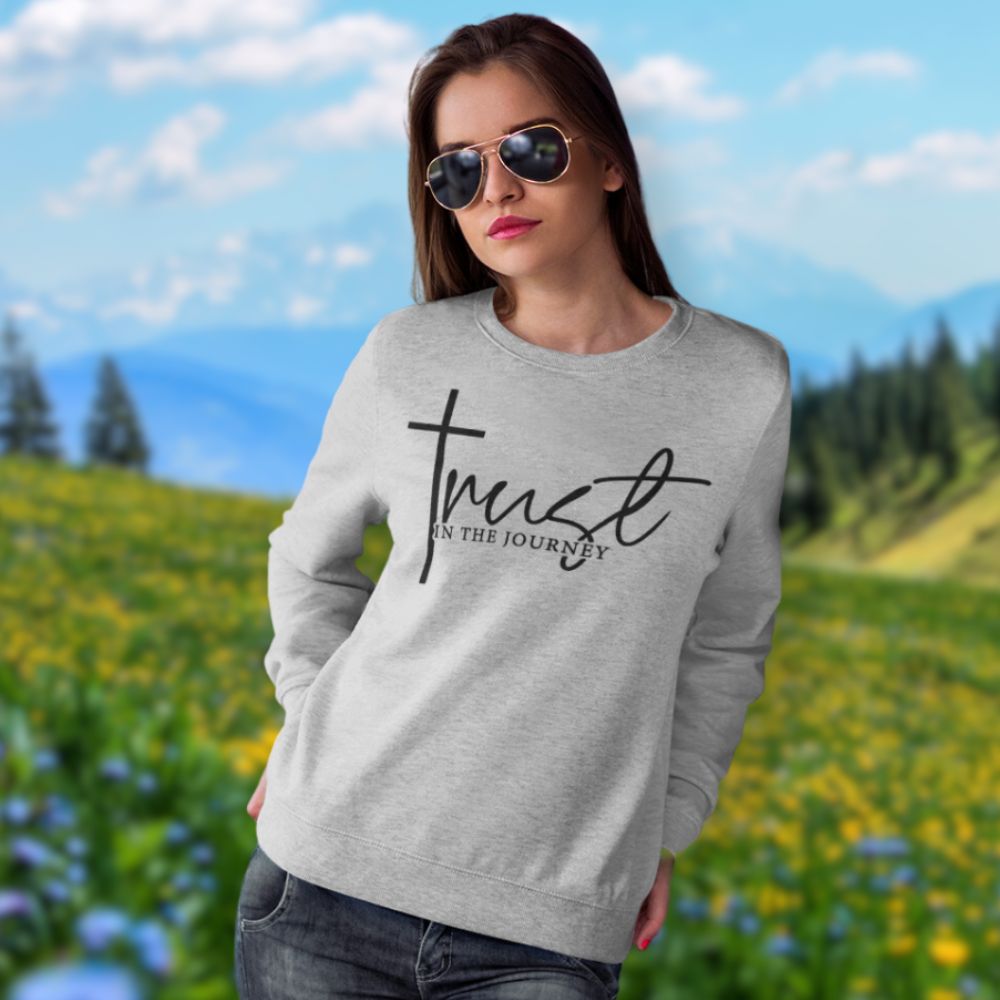 Trust in the Journey Women's Fleece Unisex - Fit Sweatshirt White / Sport Grey - Jesus Passion Apparel