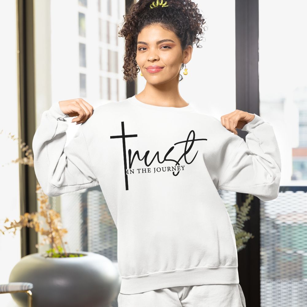 Trust in the Journey Women's Fleece Unisex - Fit Sweatshirt White / Sport Grey - Jesus Passion Apparel