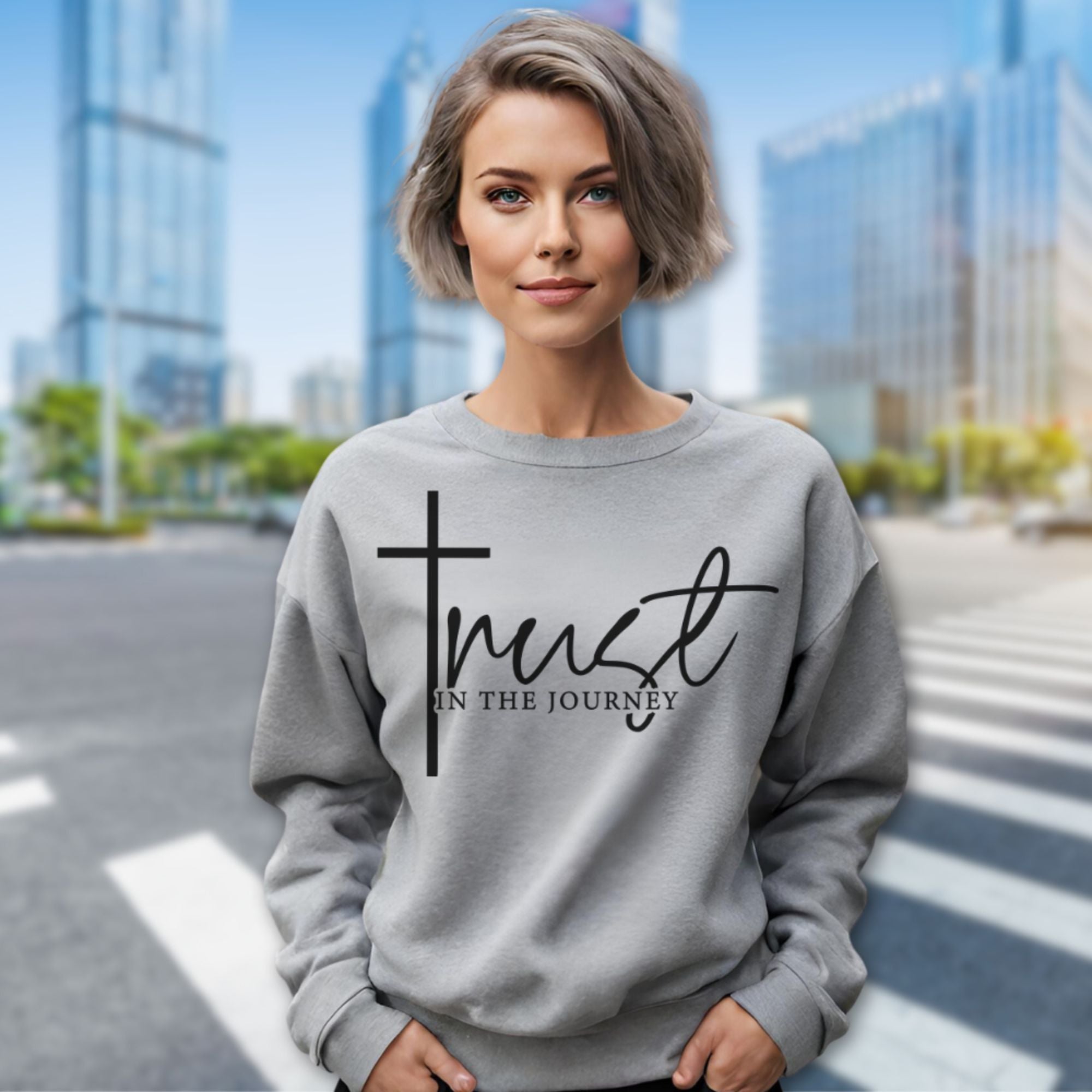 Trust in the Journey Women's Fleece Unisex - Fit Sweatshirt White / Sport Grey - Jesus Passion Apparel