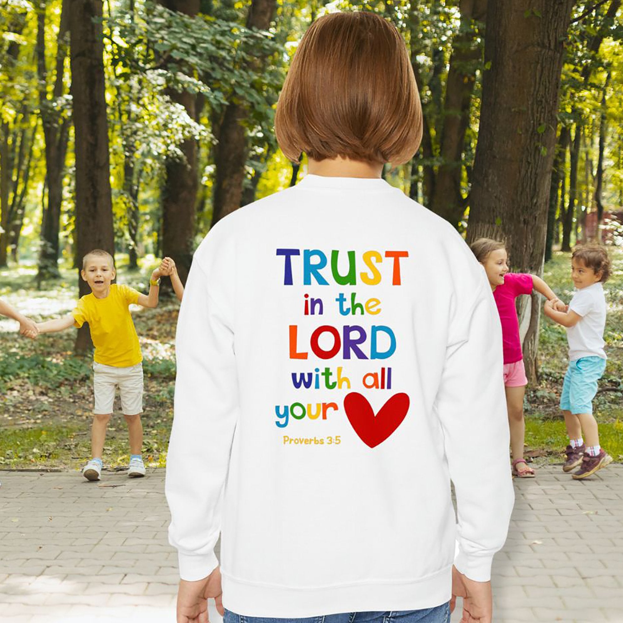 Trust in the Lord Youth Crewneck Sweatshirt - Design on Front and Back - Jesus Passion Apparel