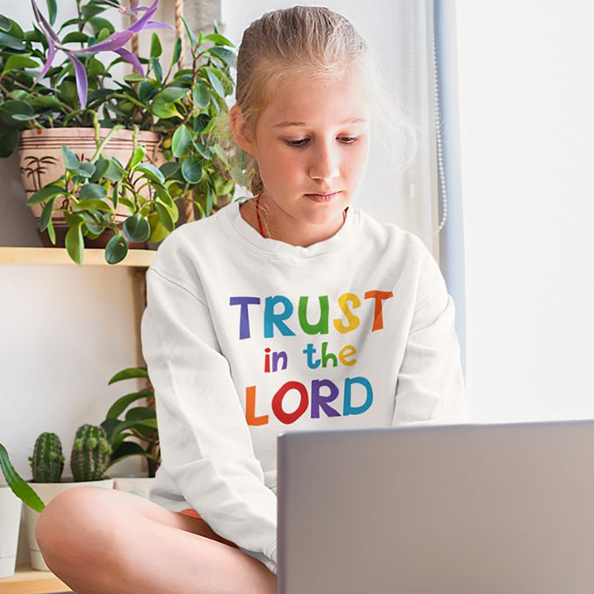 Trust in the Lord Youth Crewneck Sweatshirt - Design on Front and Back - Jesus Passion Apparel