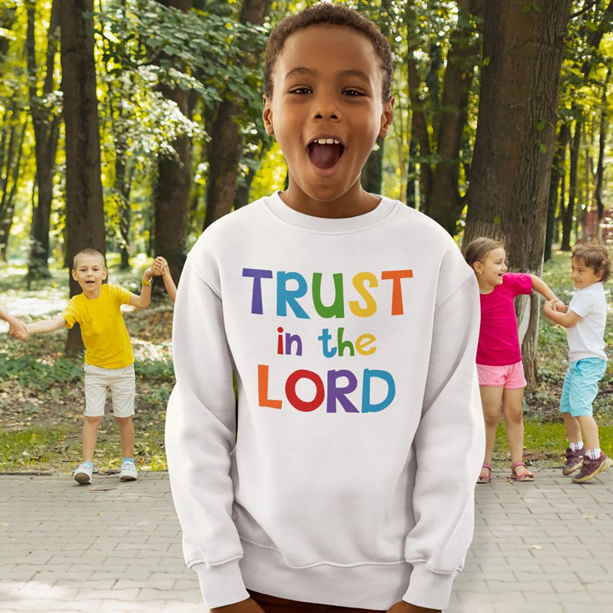 Trust in the Lord Youth Crewneck Sweatshirt - Design on Front and Back - Jesus Passion Apparel