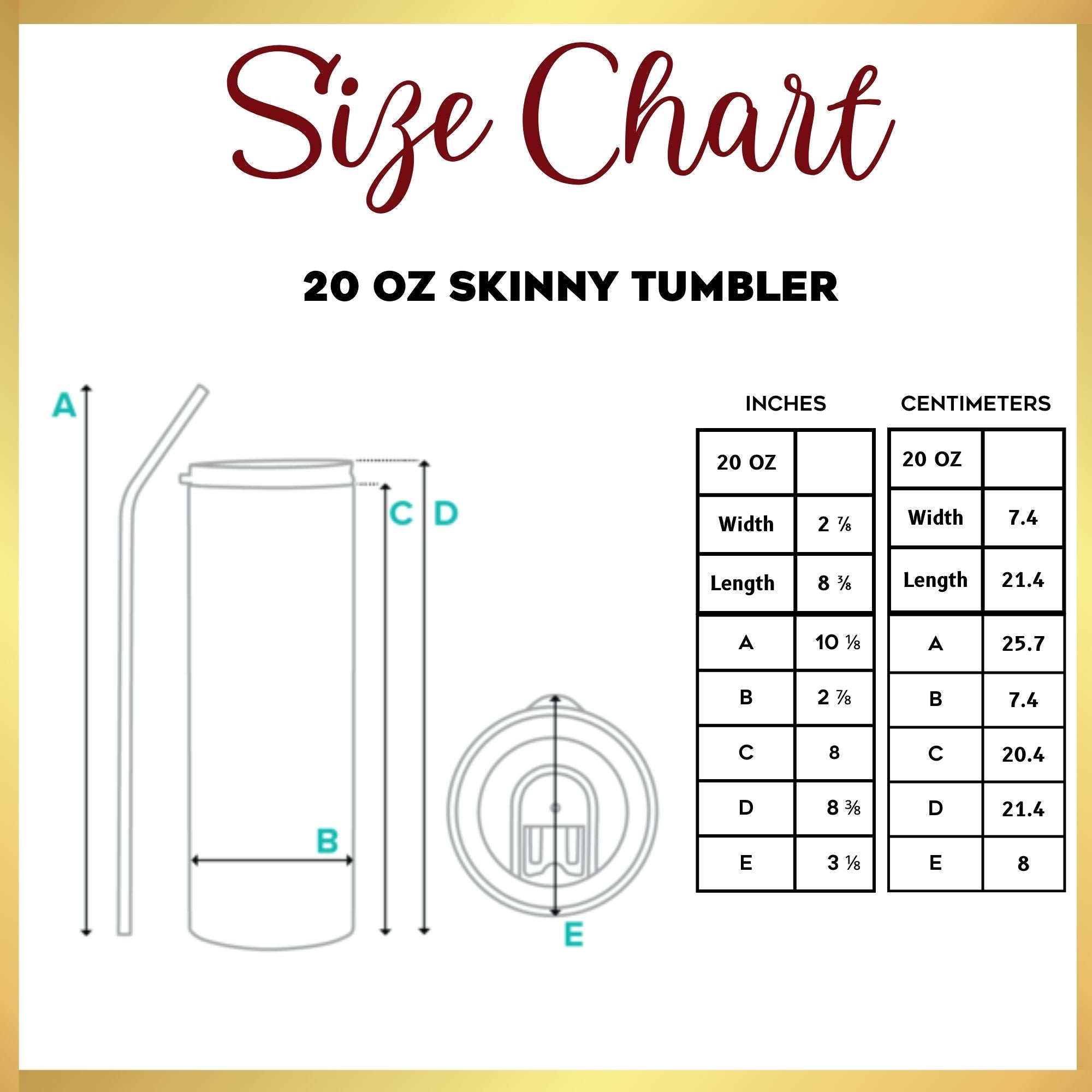 tumbler size chart Jesus Passion Apparel