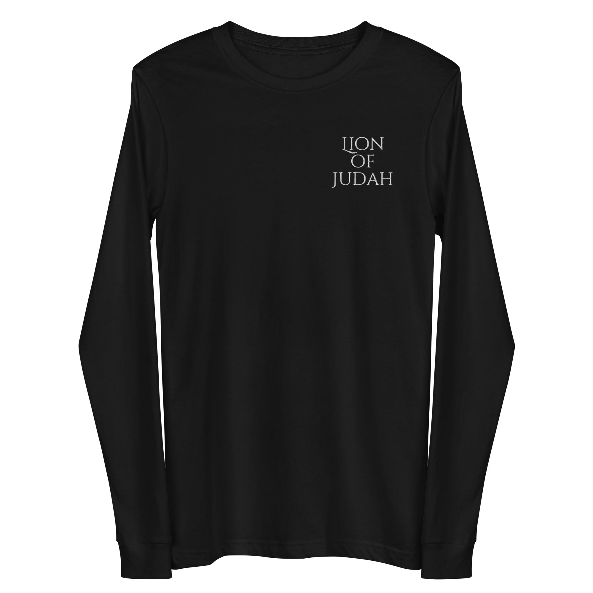 Lion of Judah Men's Unisex Long Sleeve Tee Color: Black Size: XS Jesus Passion Apparel