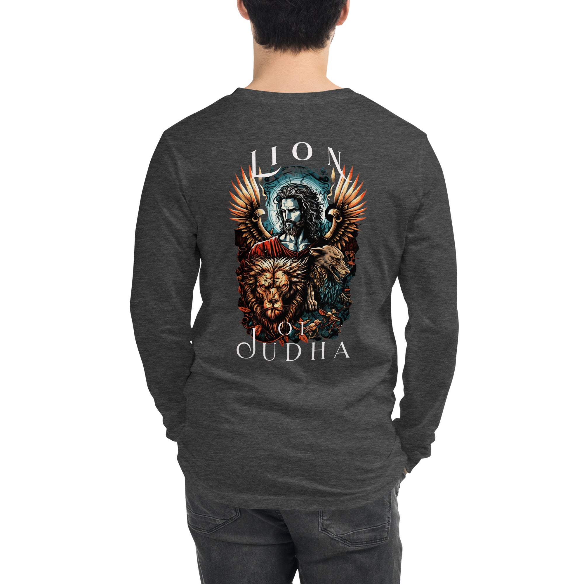 Lion of Judah Men's Unisex Long Sleeve Tee Color: Black Size: XS Jesus Passion Apparel