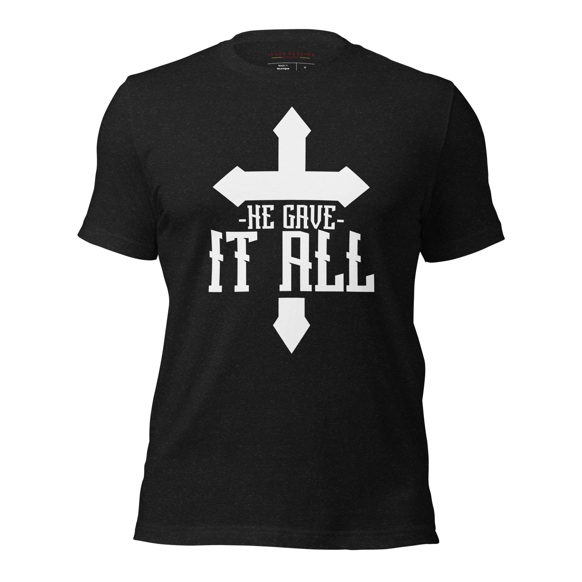 He Gave it All Cross Jersey Short Sleeve T-Shirt Color: Black Heather Size: XS Jesus Passion Apparel