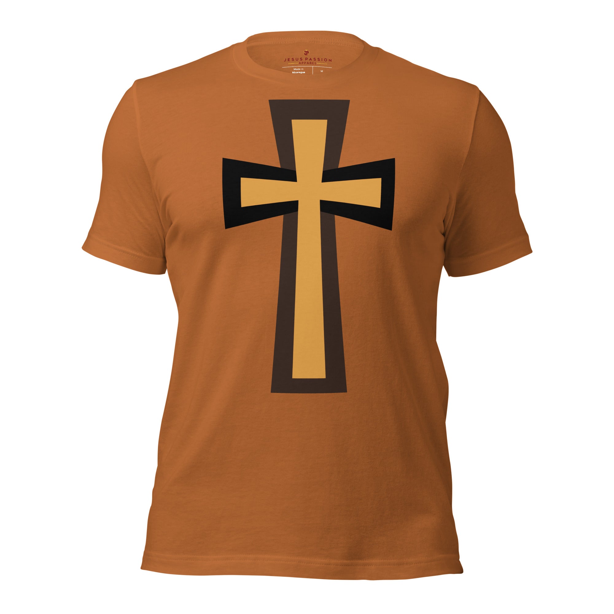 Bold Brown Cross Jersey Short Sleeve T-Shirt Color: Toast Size: XS Jesus Passion Apparel