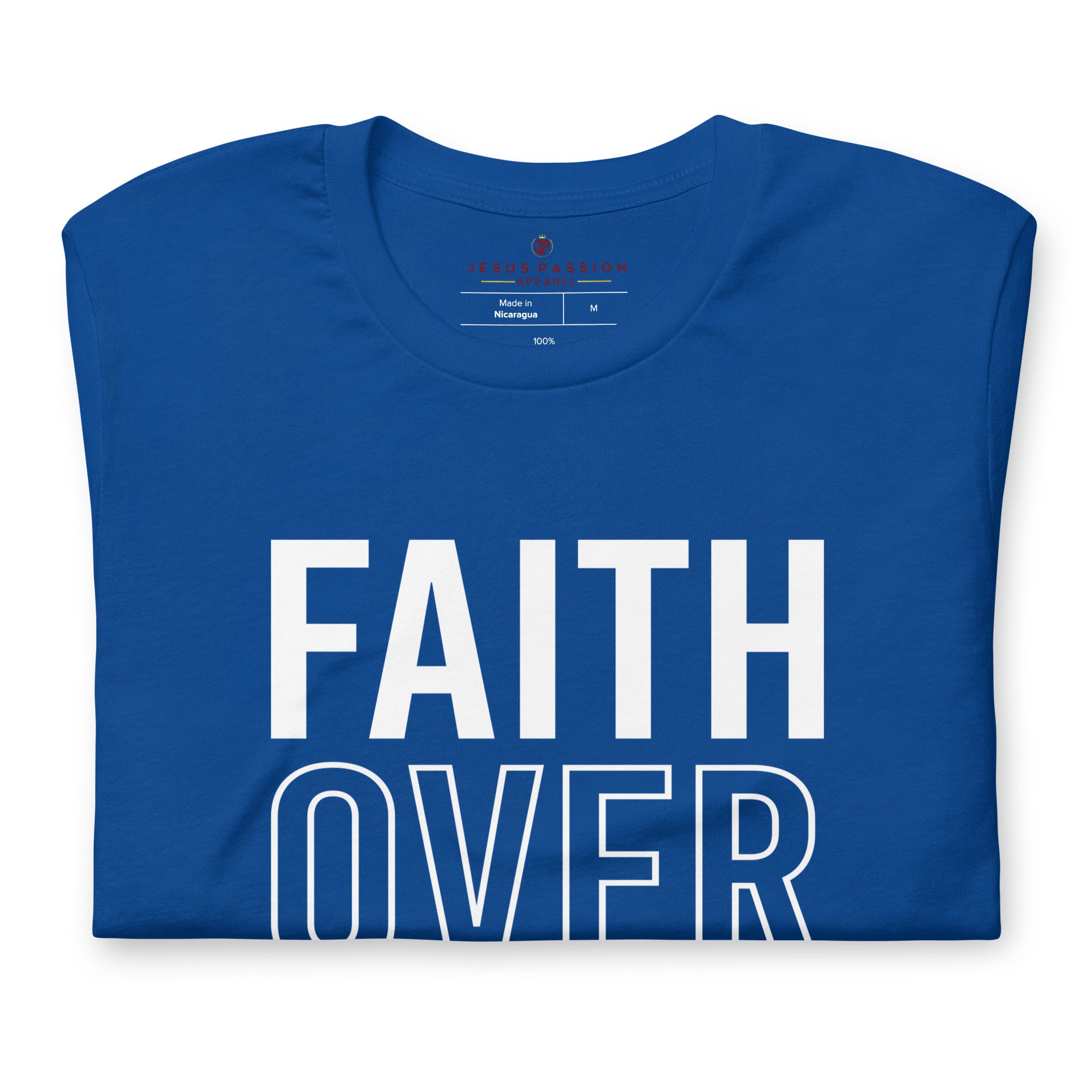 Faith Over Fear Jersey Short Sleeve T-Shirt Color: Black Heather Size: XS Jesus Passion Apparel