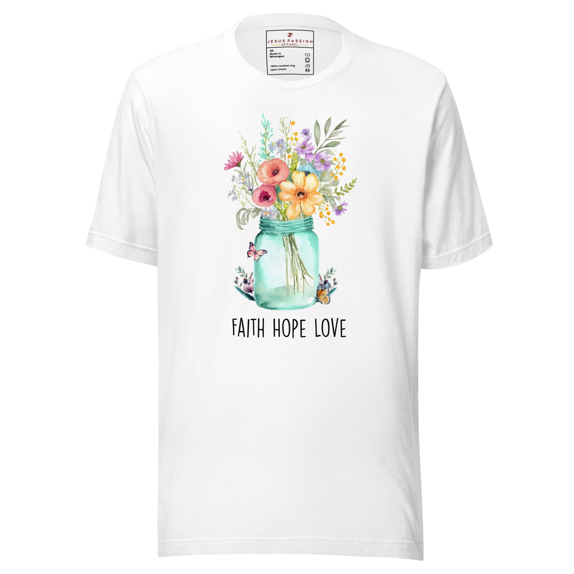 Faith Hope Love Flowers Jersey Short Sleeve T-Shirt Color: Athletic Heather Size: XS Jesus Passion Apparel