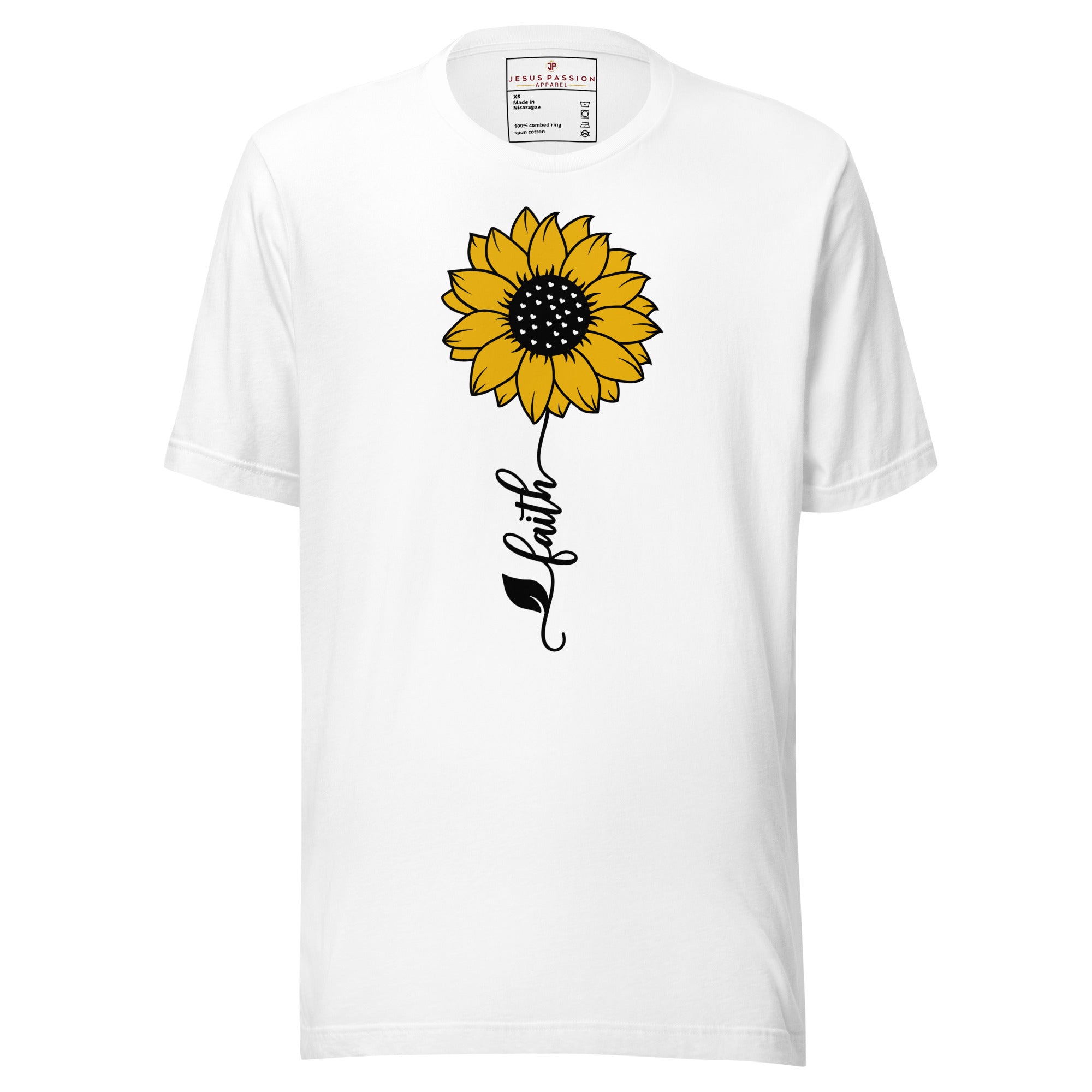 Faith Sunflower Vertical Jersey Short Sleeve T-Shirt Color: White Size: XS Jesus Passion Apparel