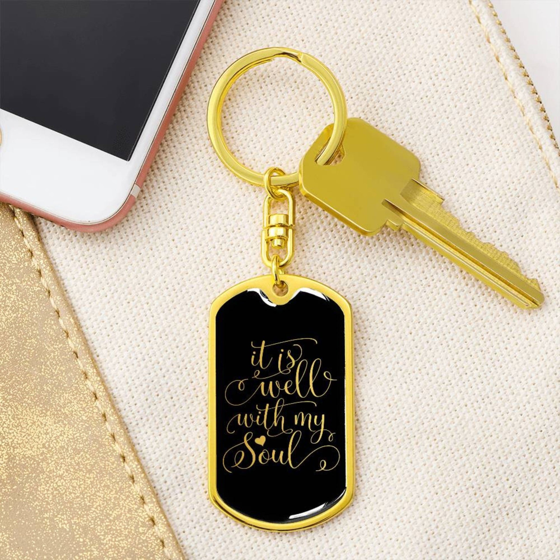 Well With My Soul - Gold Dog Tag with Swivel Keychain - Jesus Passion Apparel