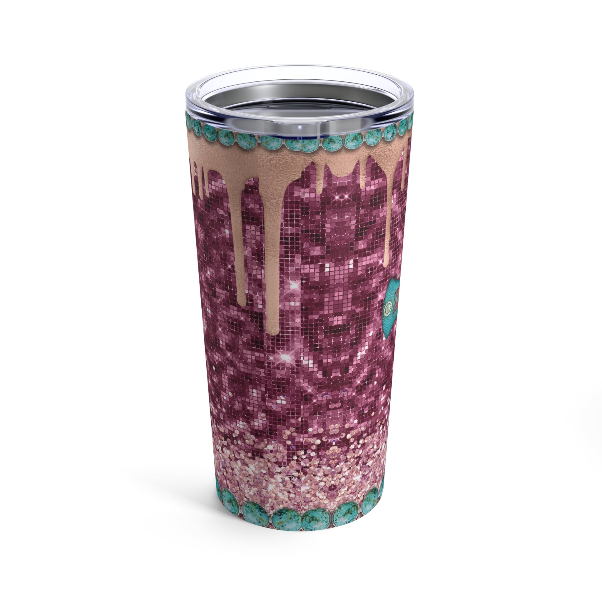 Western Turquois Cross Pink Glitter Hot - Cold Tumbler 20 oz with Sip Lid - Jesus Passion Apparel