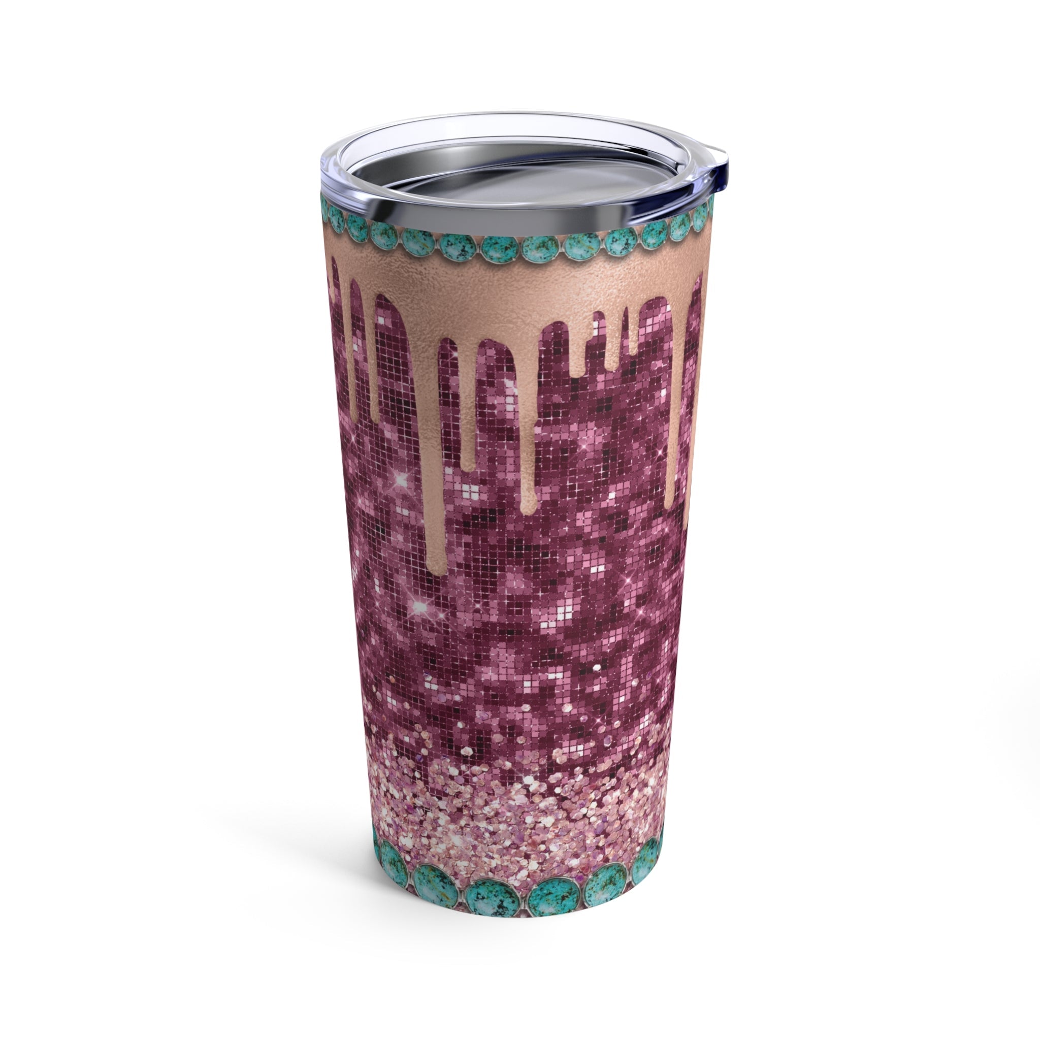 Western Turquois Cross Pink Glitter Hot - Cold Tumbler 20 oz with Sip Lid - Jesus Passion Apparel