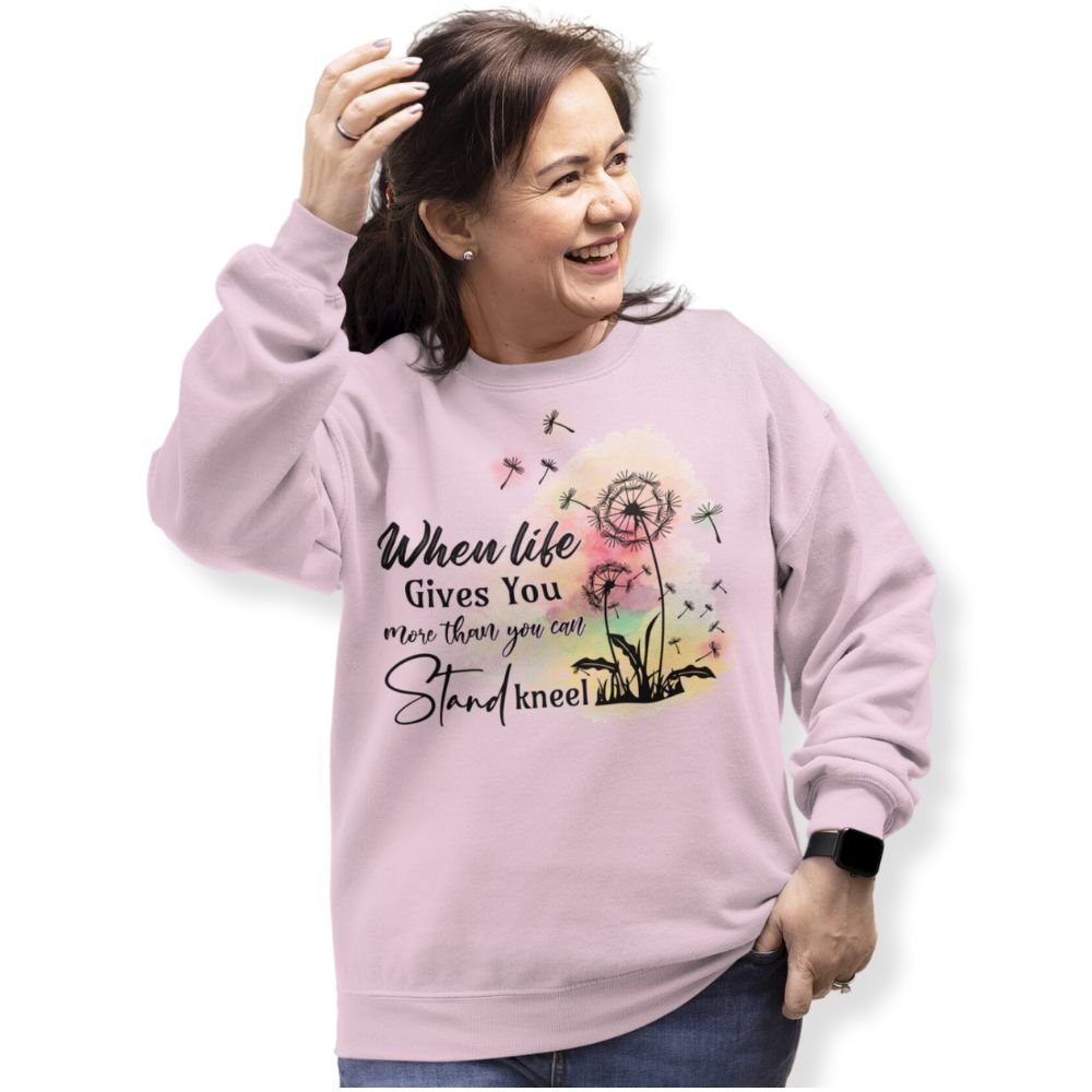 When Life Gives More Kneel Women's Fleece Unisex - Fit Sweatshirt Light Pink / White - Jesus Passion Apparel