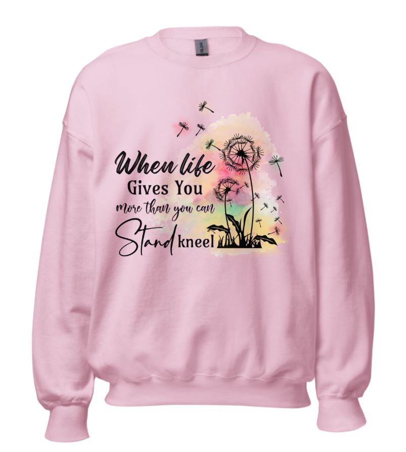 When Life Gives More Kneel Women's Fleece Unisex - Fit Sweatshirt Light Pink / White - Jesus Passion Apparel