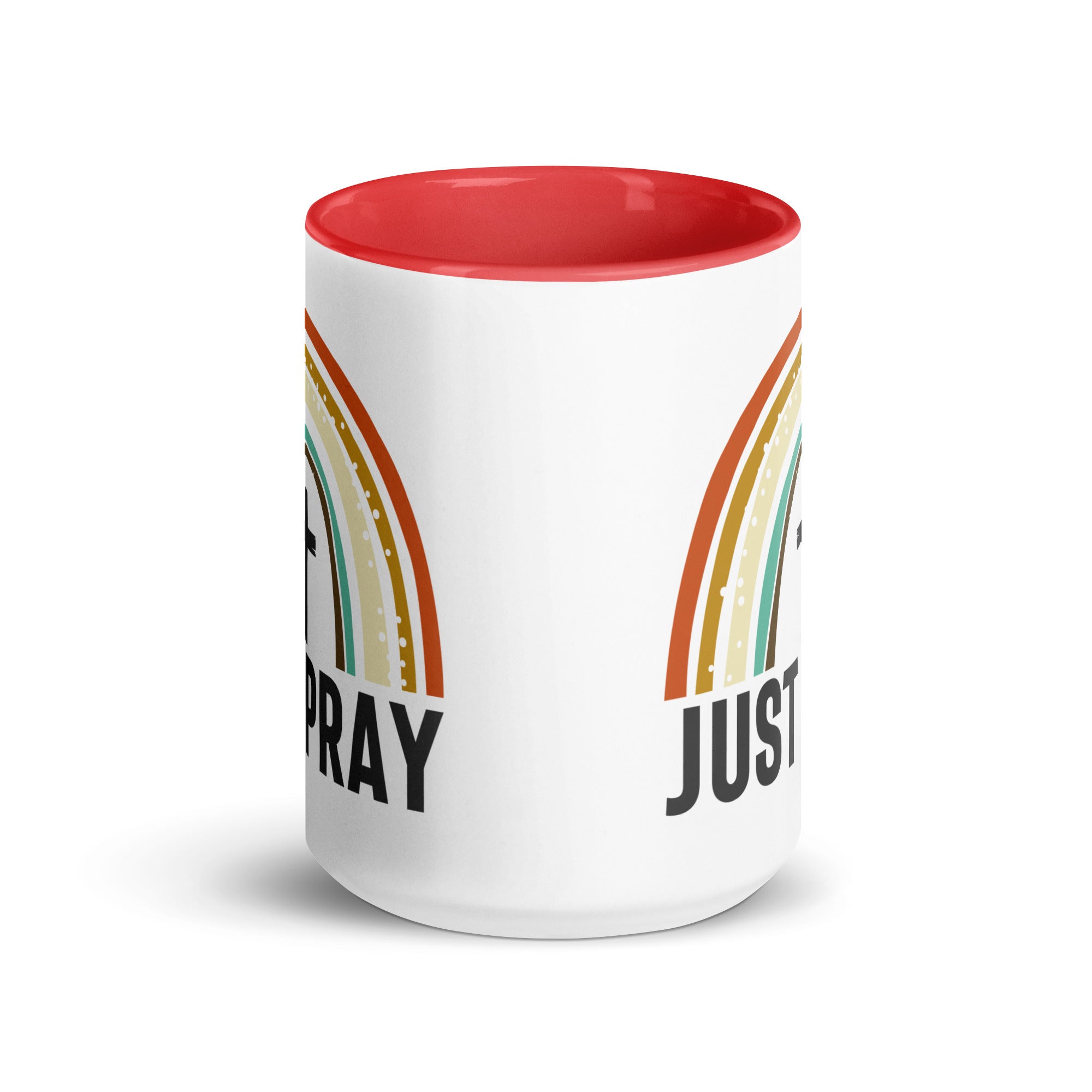 Just Pray Rainbow 15 oz Mug with Color Inside - Black, Red, or Green Color: Black Jesus Passion Apparel