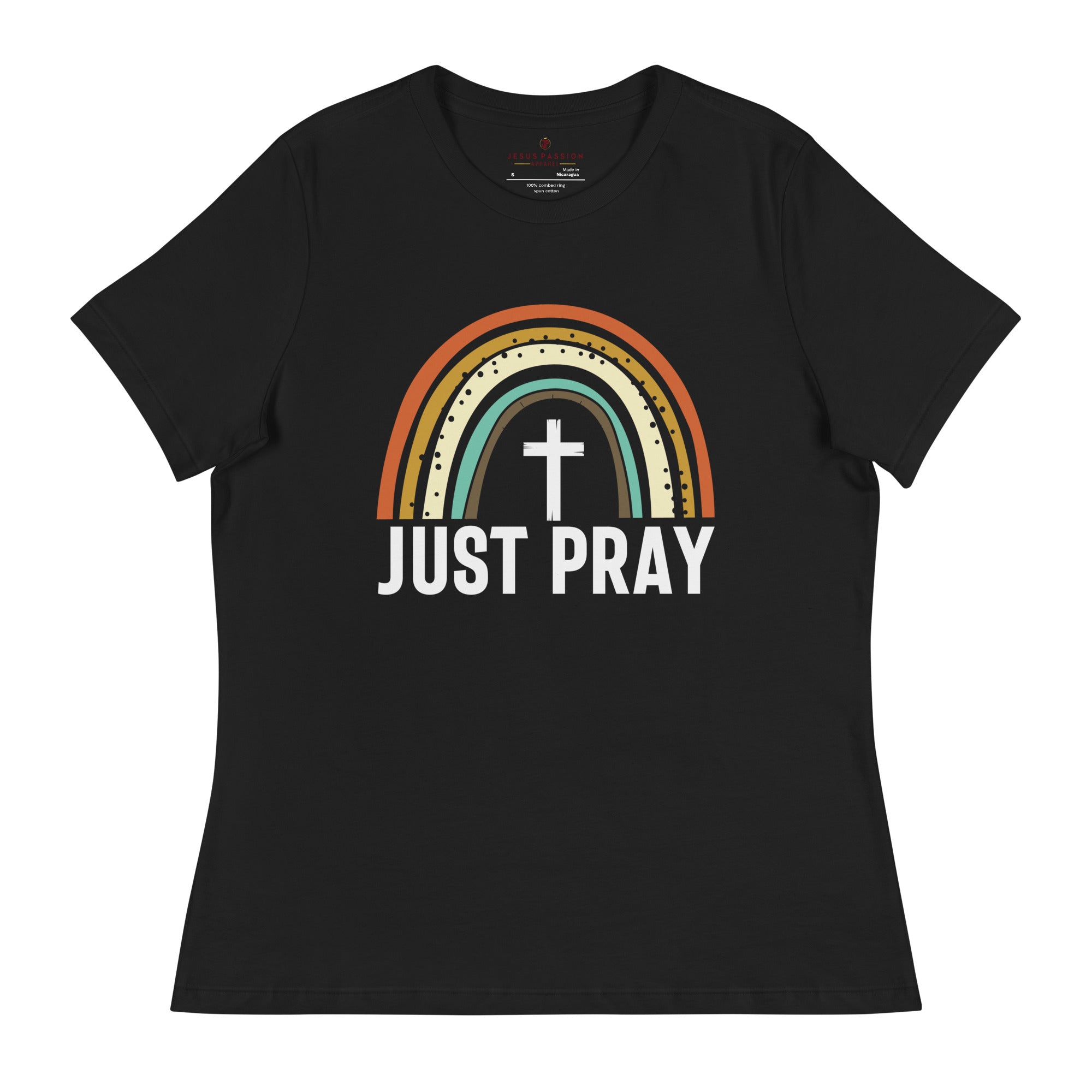 Just Pray Rainbow Jersey Short Sleeve T-Shirt - Matching Tote Available Color: Black Size: S Jesus Passion Apparel