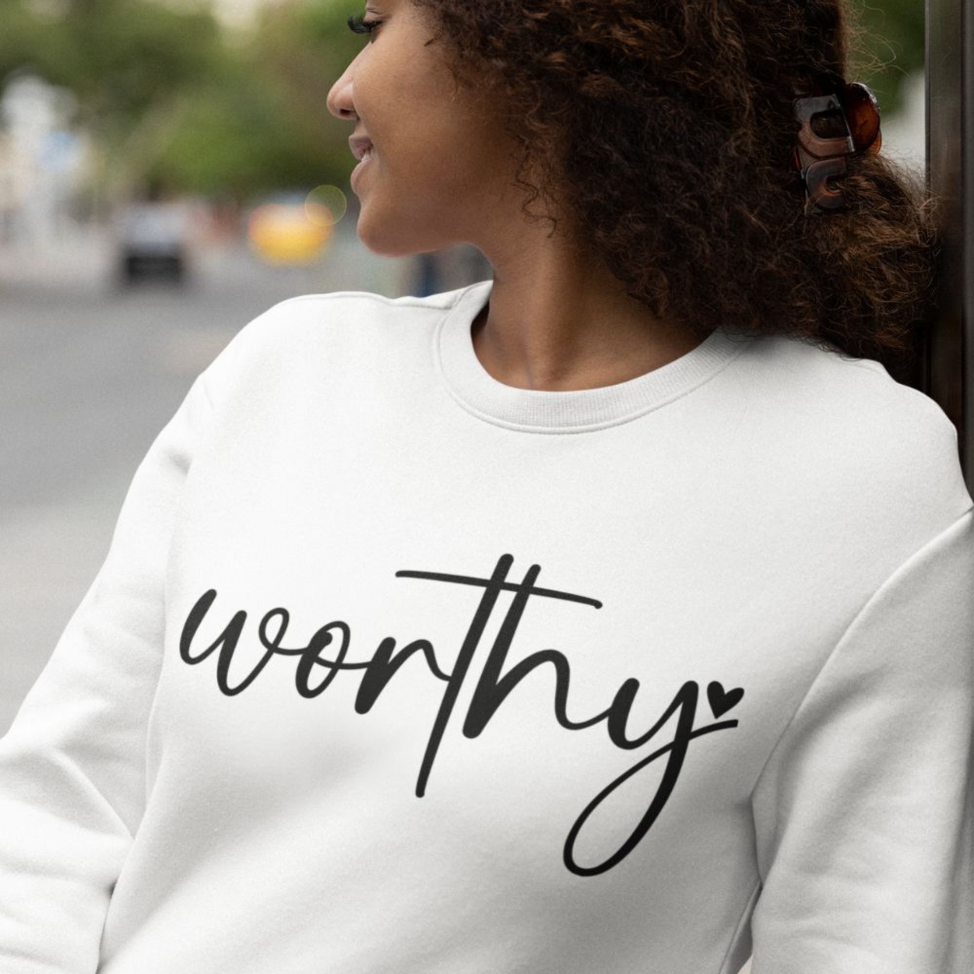 Worthy Women's Fleece Unisex - Fit Sweatshirt White / Sport Gray - Jesus Passion Apparel