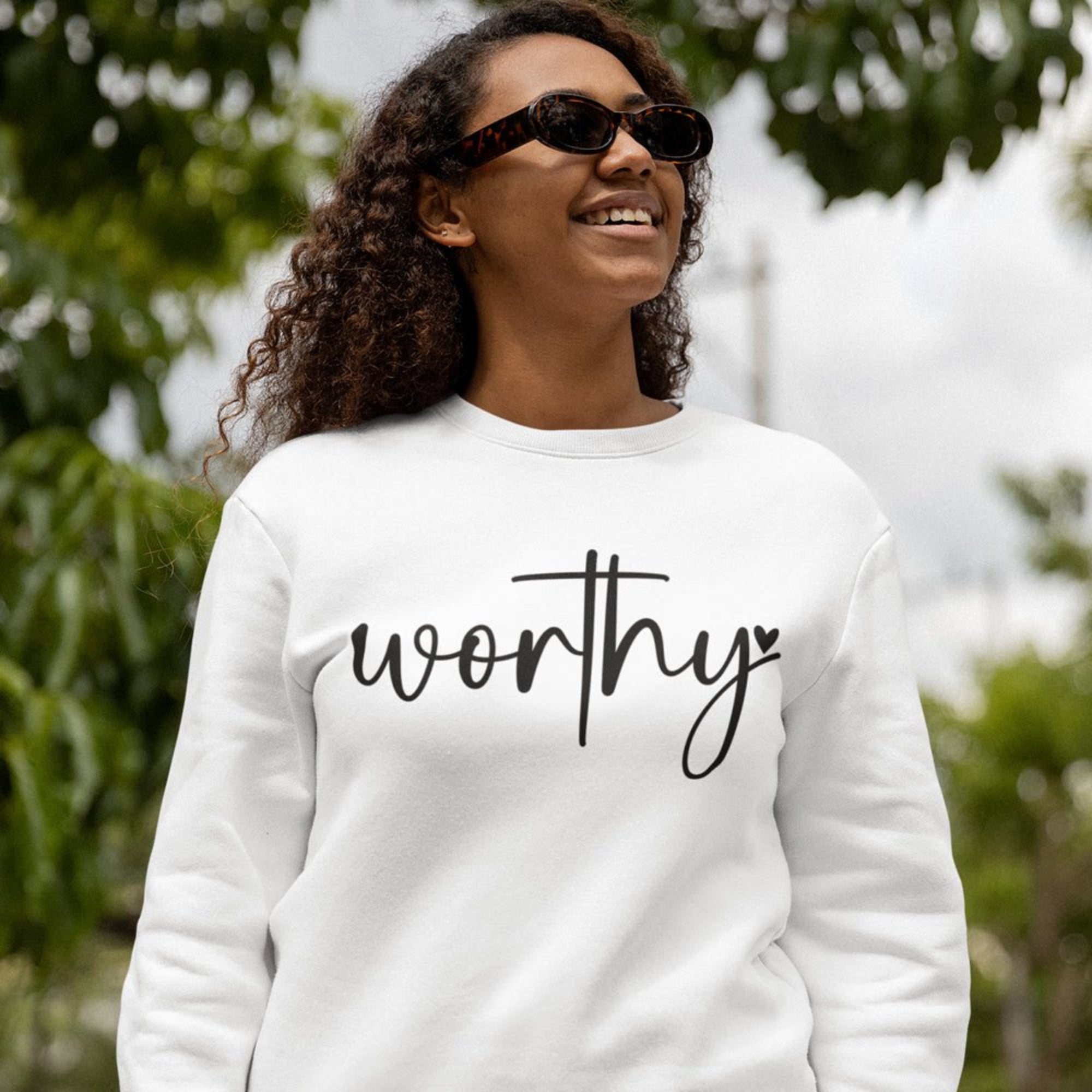 Worthy Women's Fleece Unisex - Fit Sweatshirt White / Sport Gray - Jesus Passion Apparel