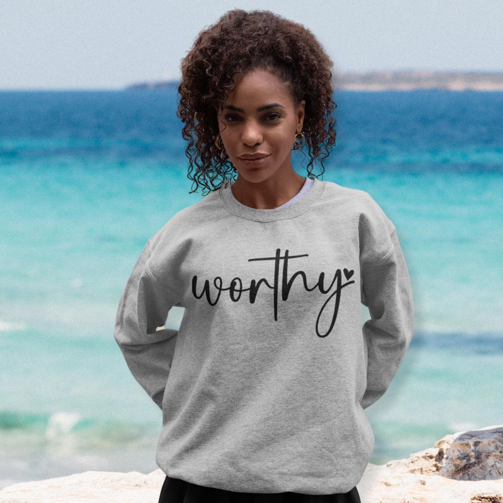 Worthy Women's Fleece Unisex - Fit Sweatshirt White / Sport Gray - Jesus Passion Apparel